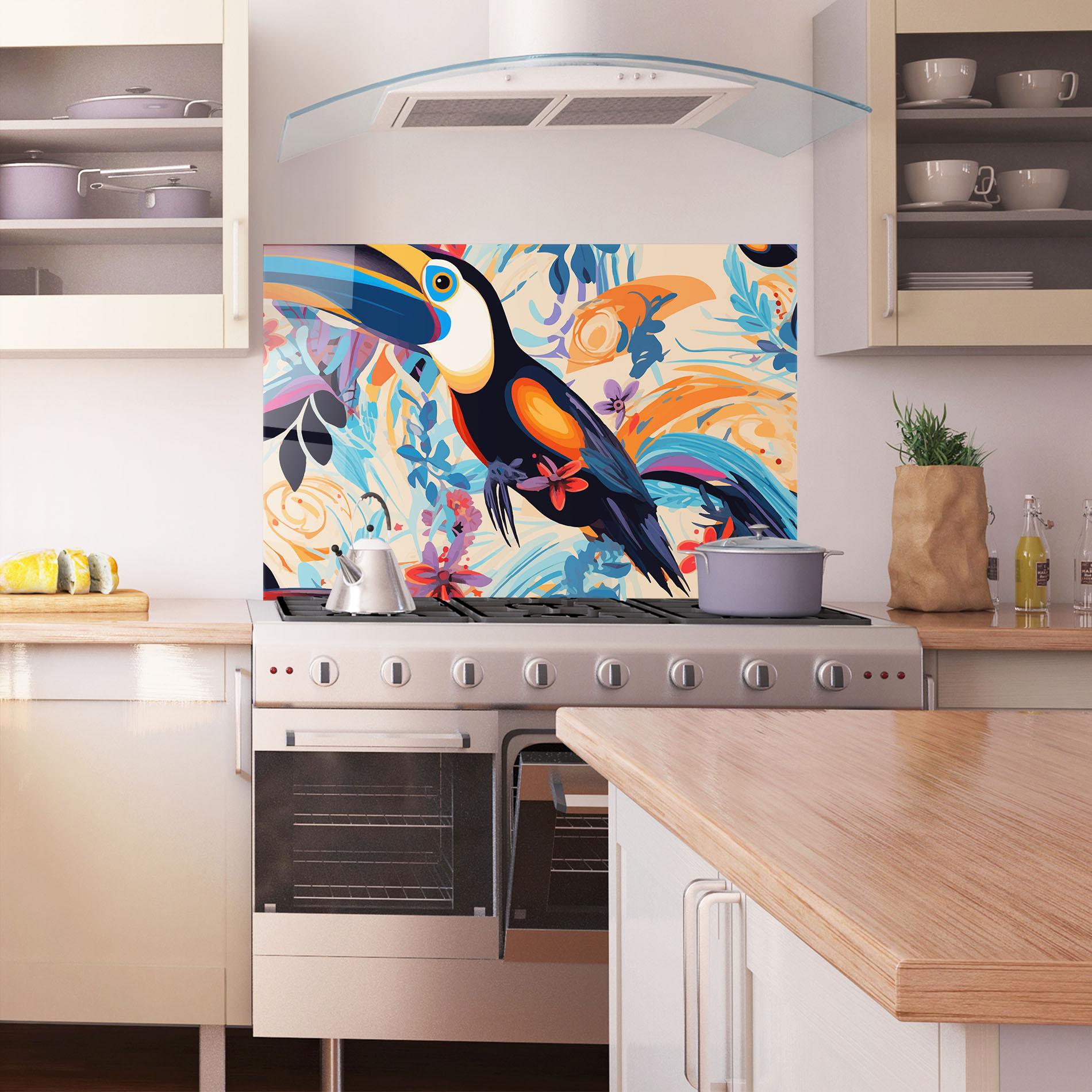 Konyhai üveg hátfal Colorful Toucan mockup 1