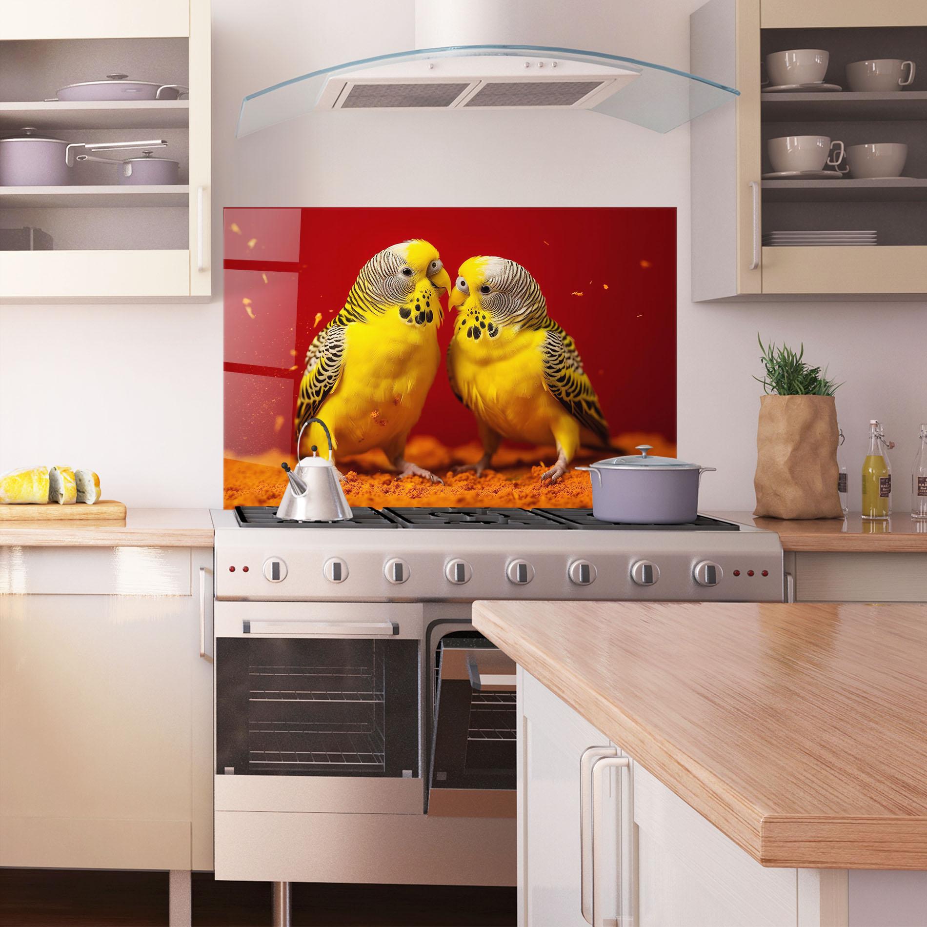 Konyhai üveg hátfal Cute Yellow Birds mockup 1