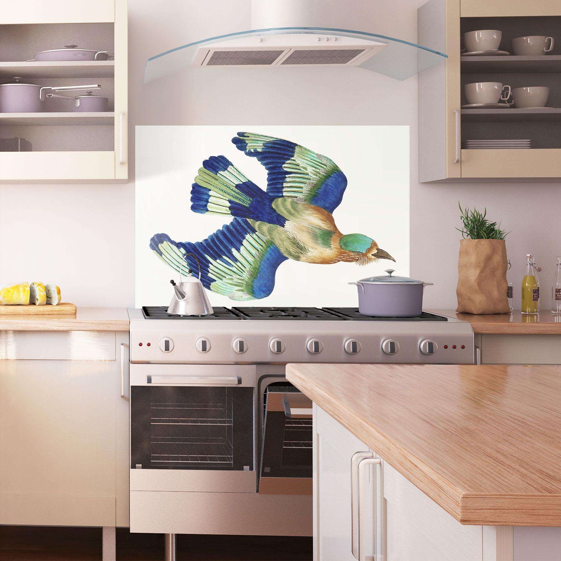 Konyhai üveg hátfal Green Blue Bird mockup 1