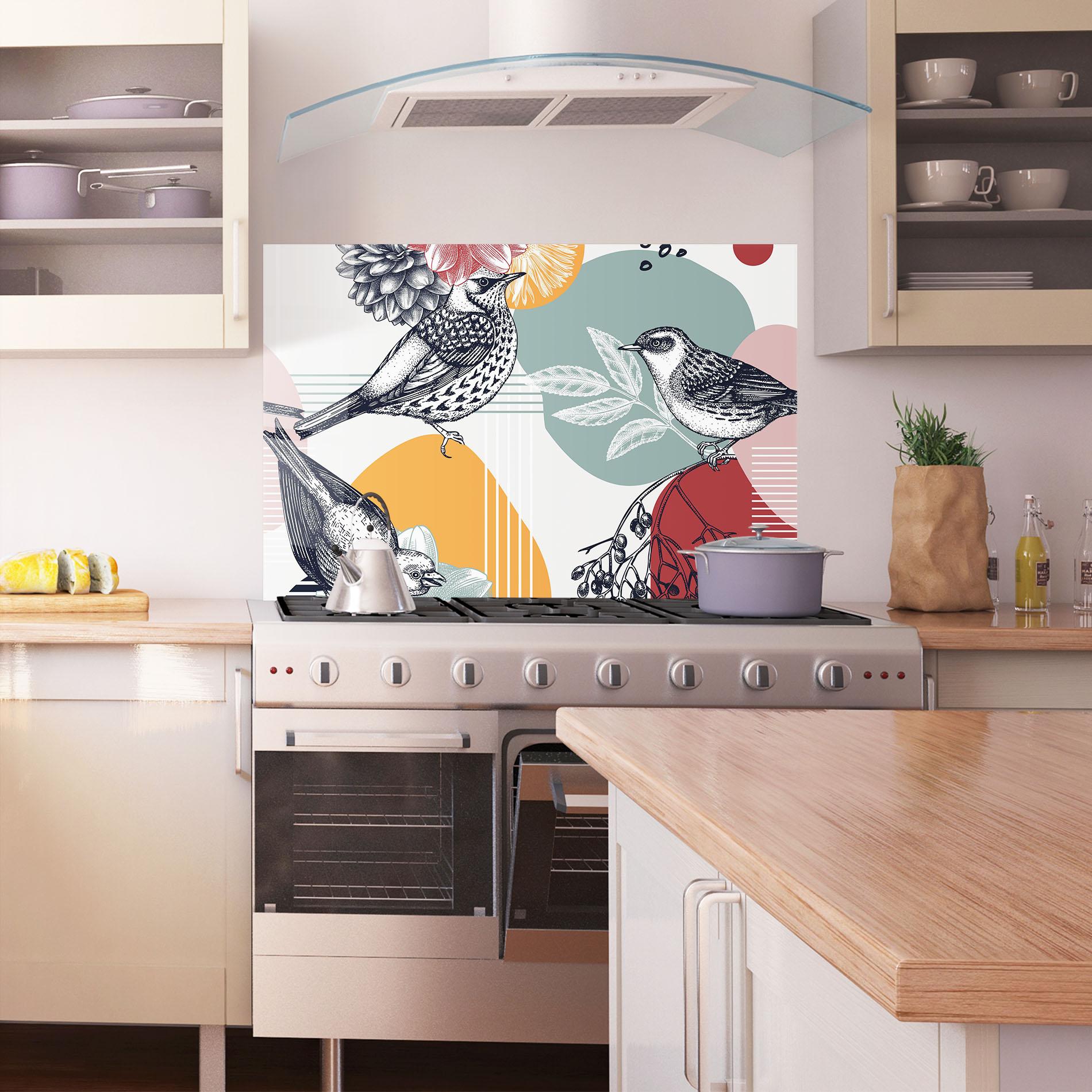 Konyhai üveg hátfal Pretty Birds Collge mockup 1