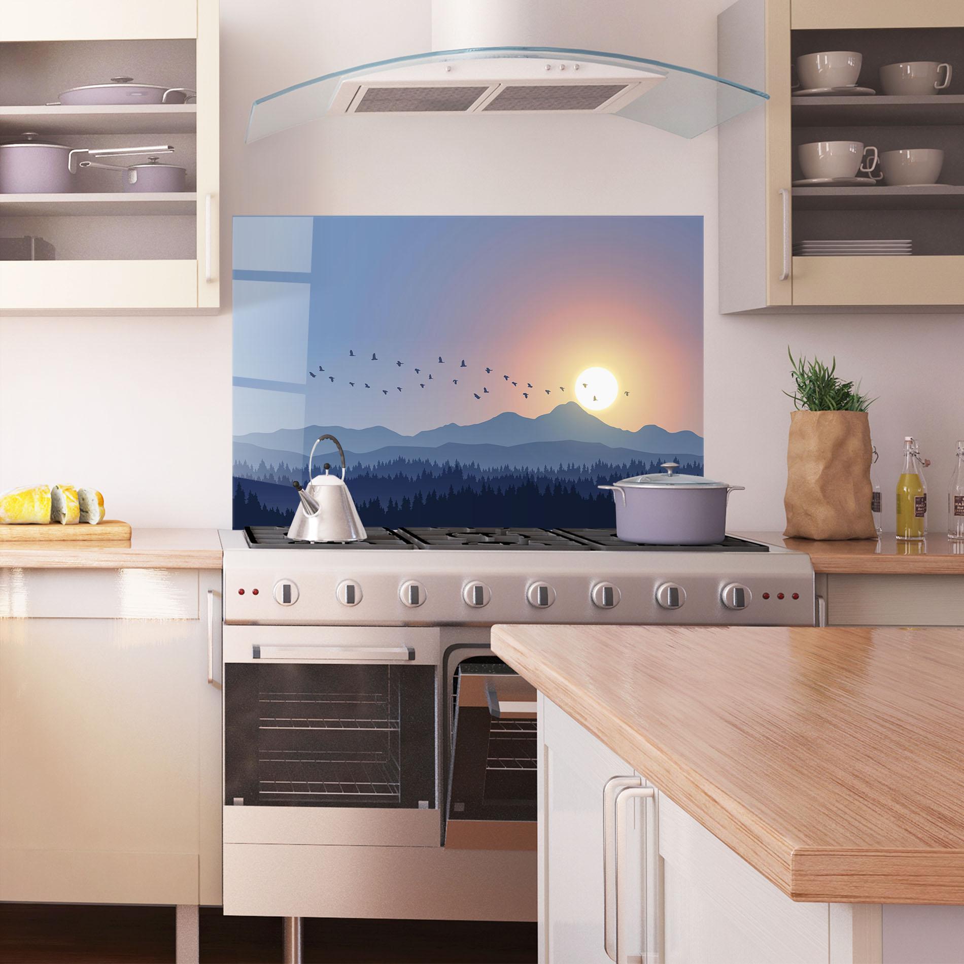 Konyhai üveg hátfal Sunset Birds View mockup 1