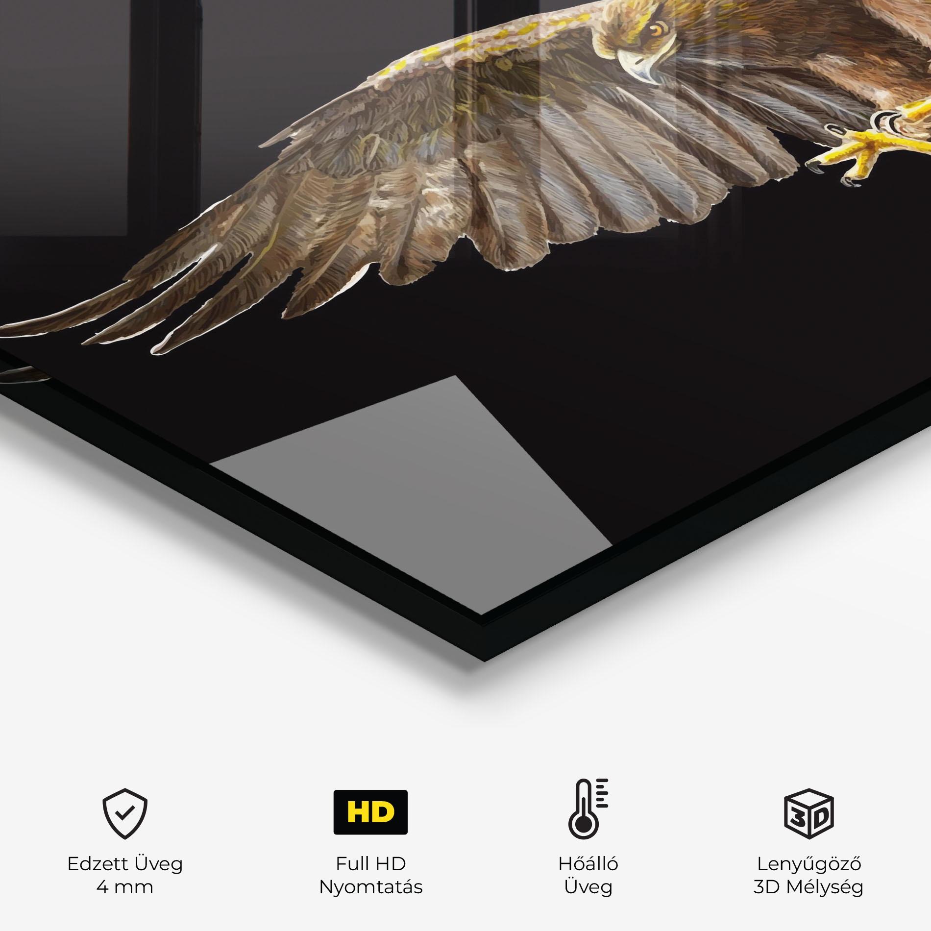Konyhai üveg hátfal Eagle On Black mockup 2