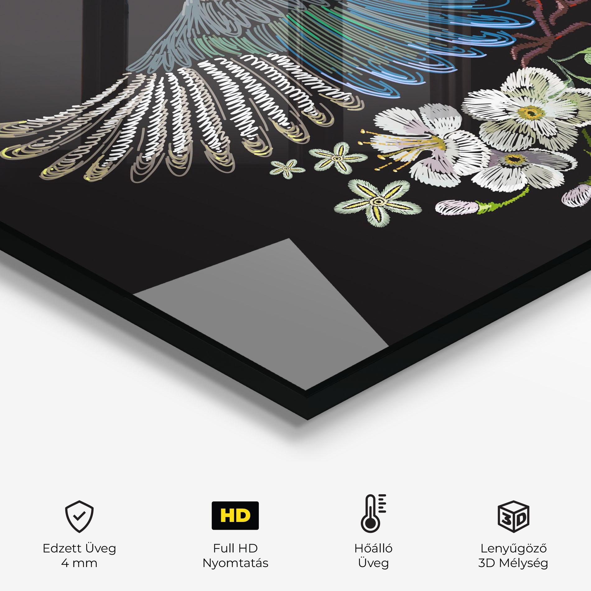 Konyhai üveg hátfal Embroidery Bird mockup 2