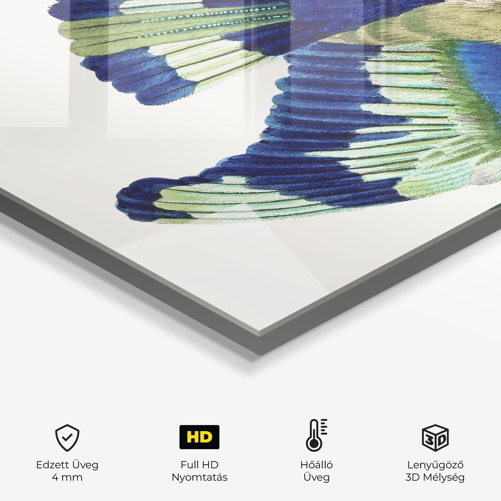 Konyhai üveg hátfal Green Blue Bird mockup 2