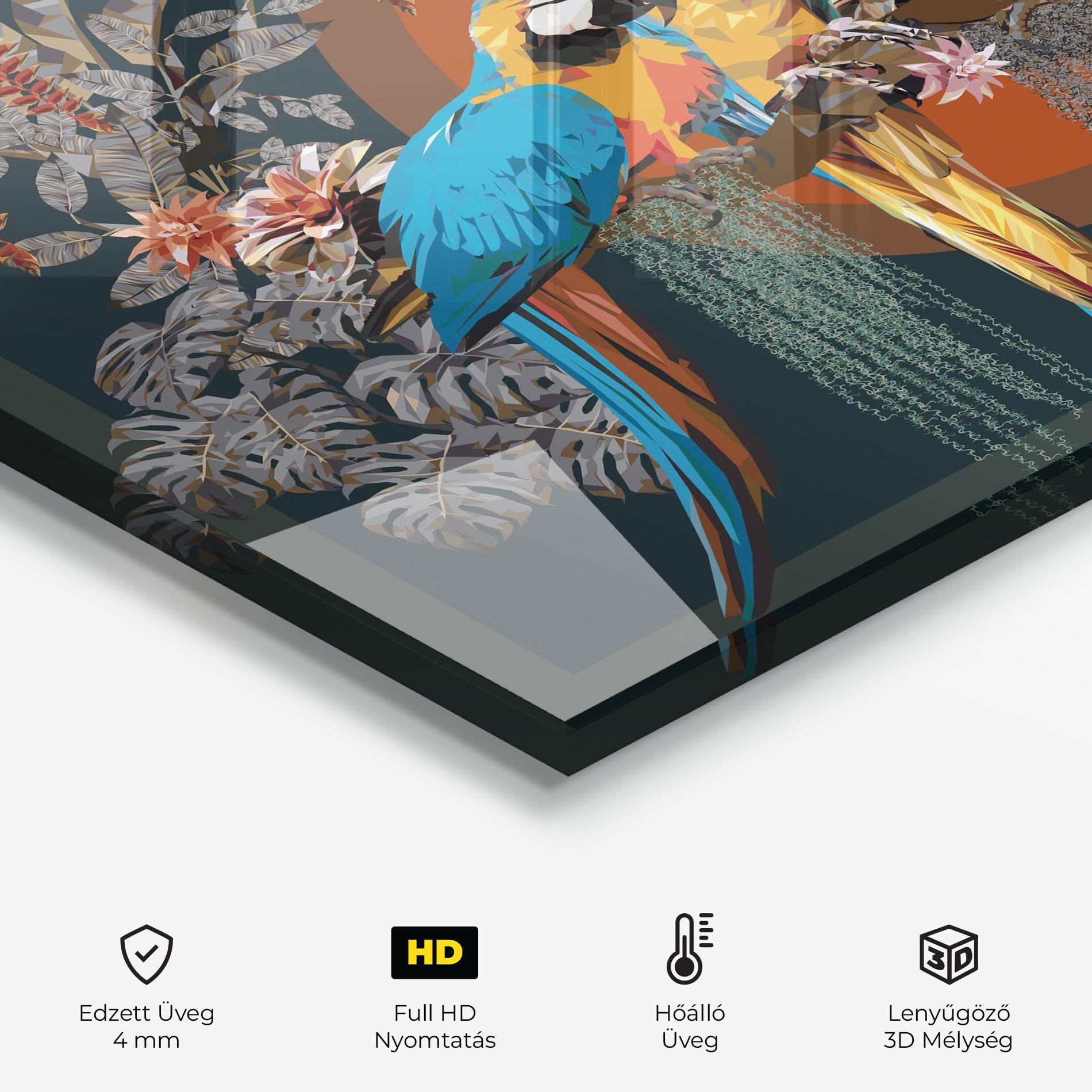 Konyhai üveg hátfal Parrot Couples mockup 2