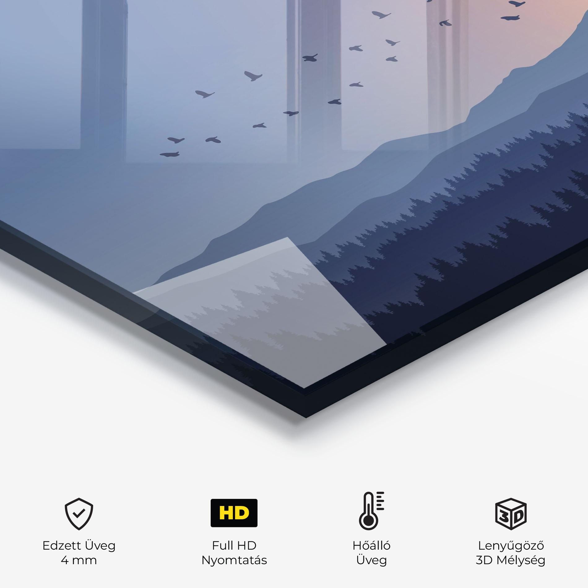 Konyhai üveg hátfal Sunset Birds View mockup 2