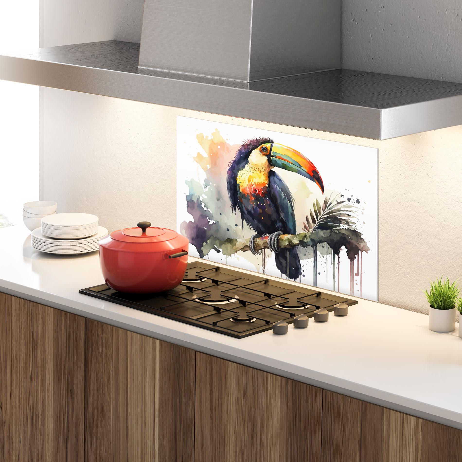 Konyhai üveg hátfal Beautiful Toucan Art mockup 4