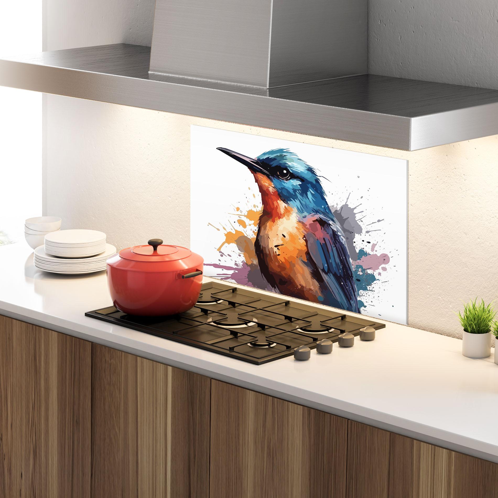 Konyhai üveg hátfal Brush Style Bird mockup 4