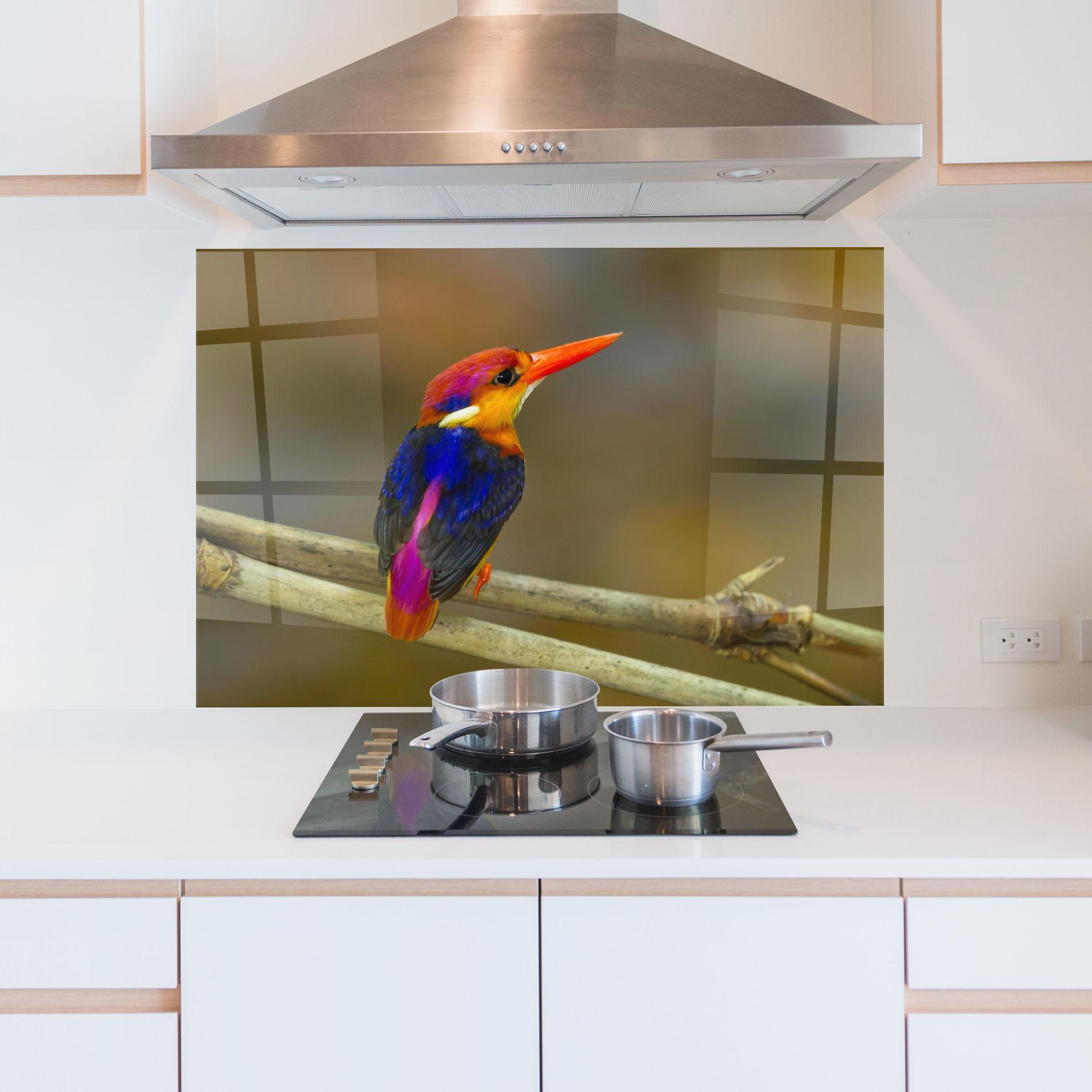 Konyhai üveg hátfal Colorful Bird mockup 5