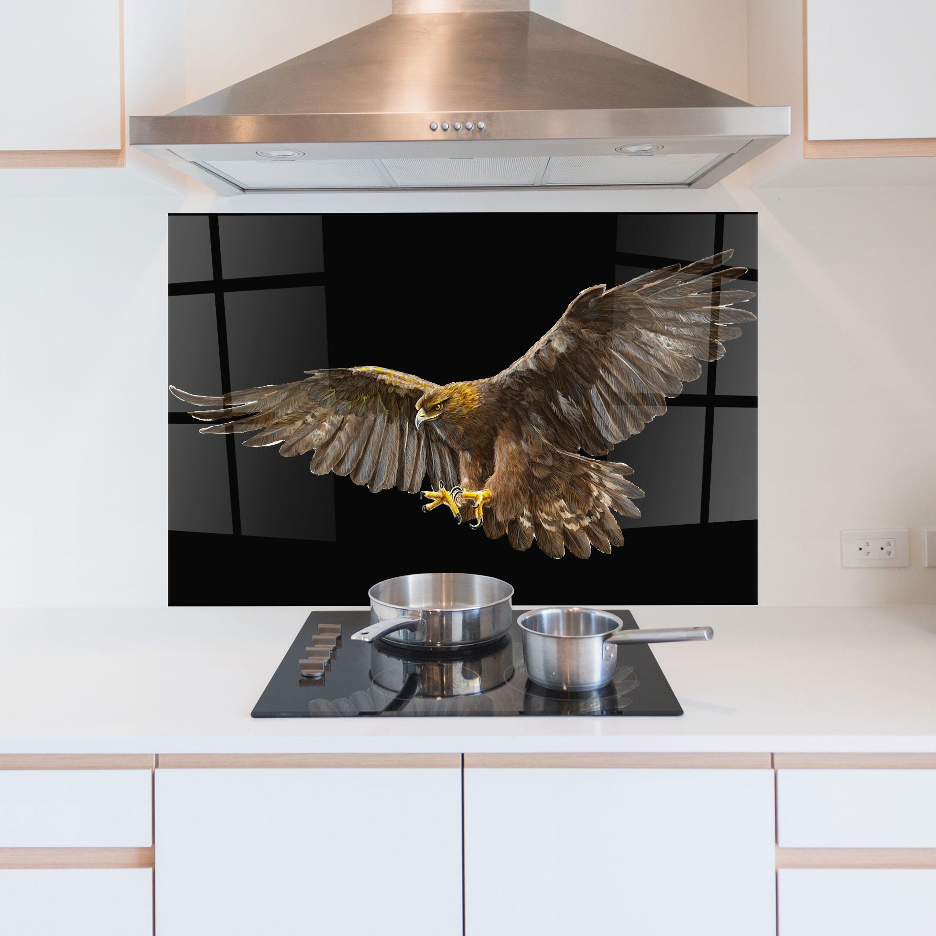 Konyhai üveg hátfal Eagle On Black mockup 5