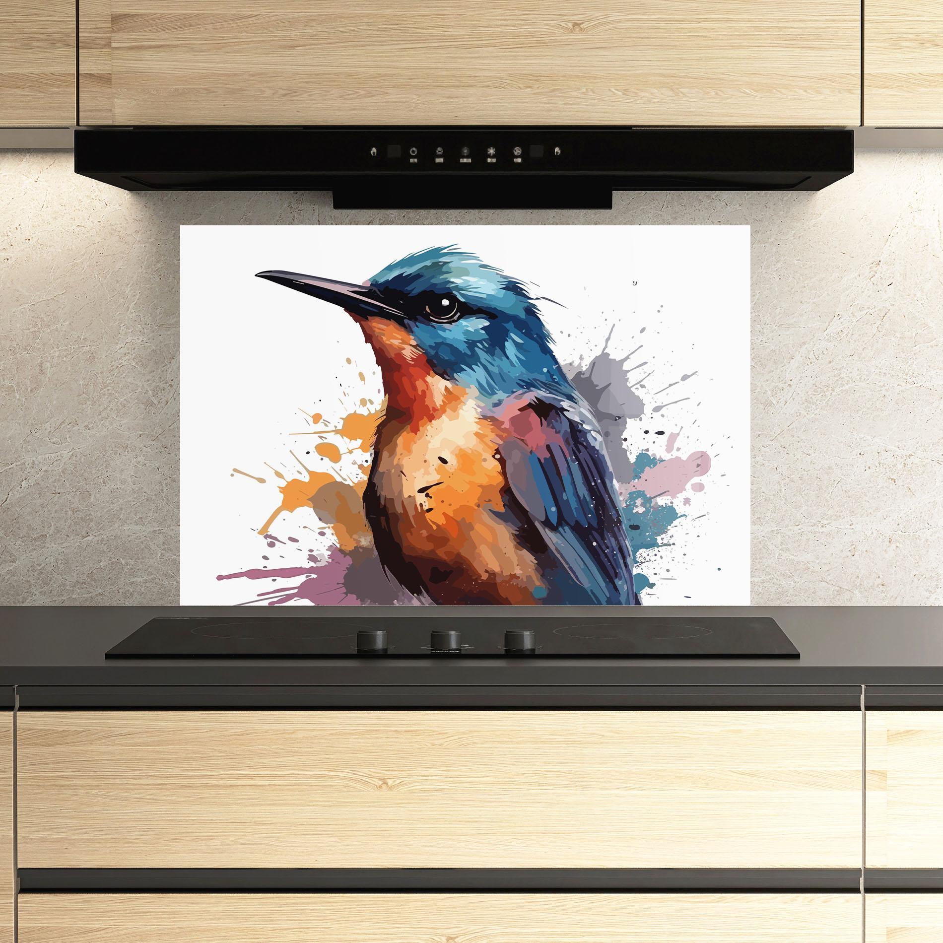 Konyhai üveg hátfal Brush Style Bird mockup 3