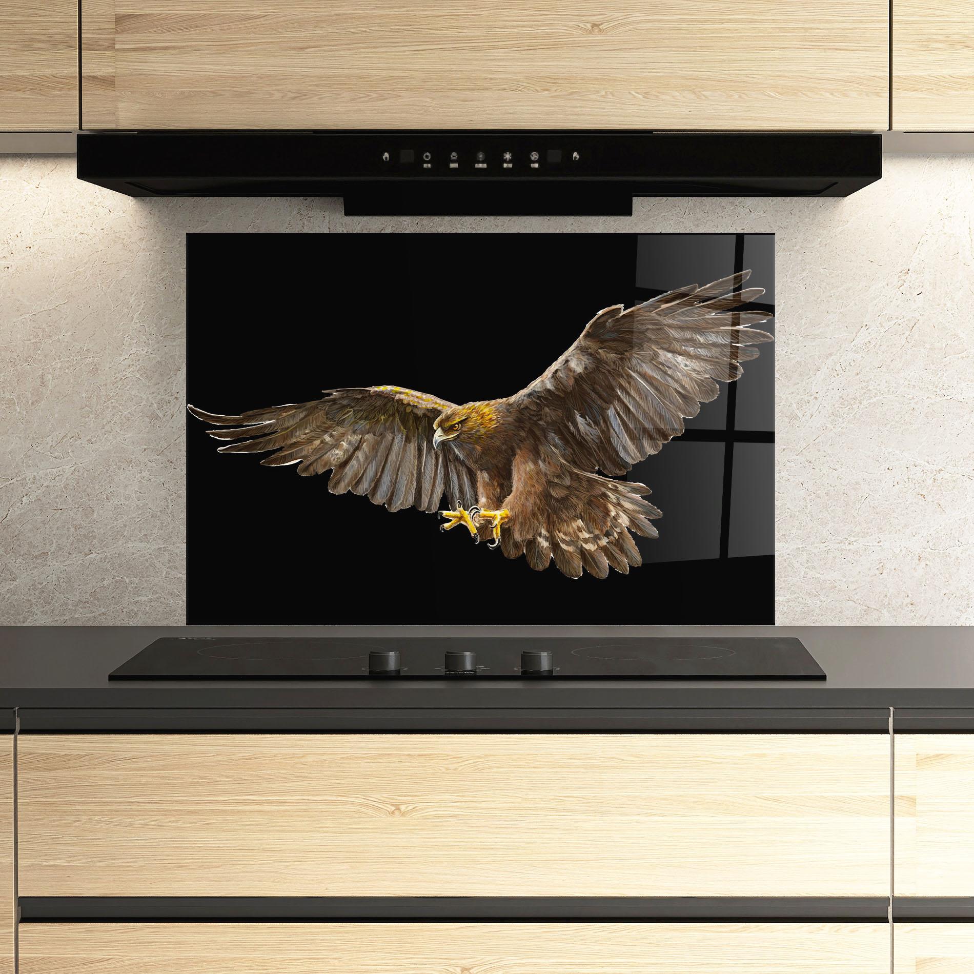 Konyhai üveg hátfal Eagle On Black mockup 3