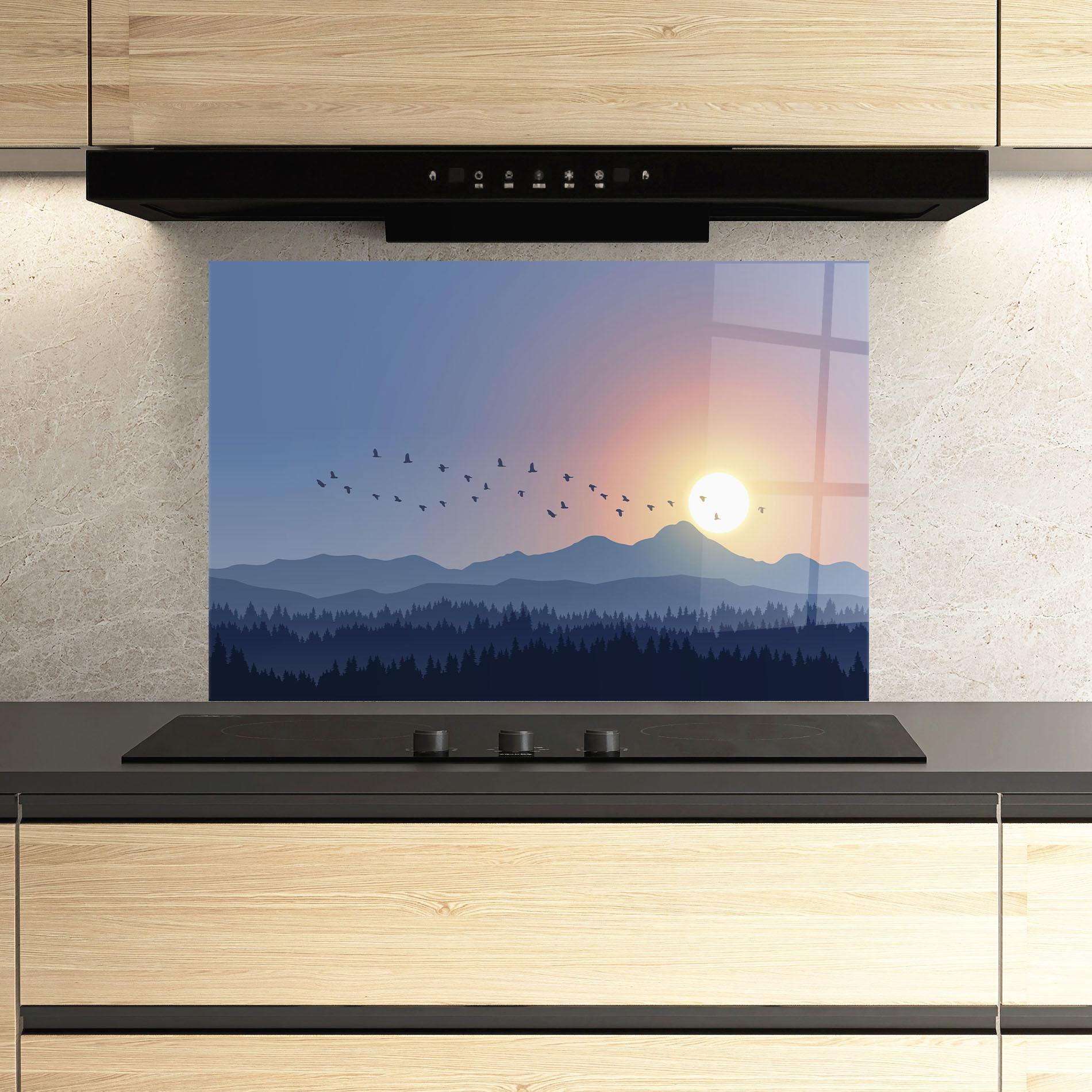 Konyhai üveg hátfal Sunset Birds View mockup 3