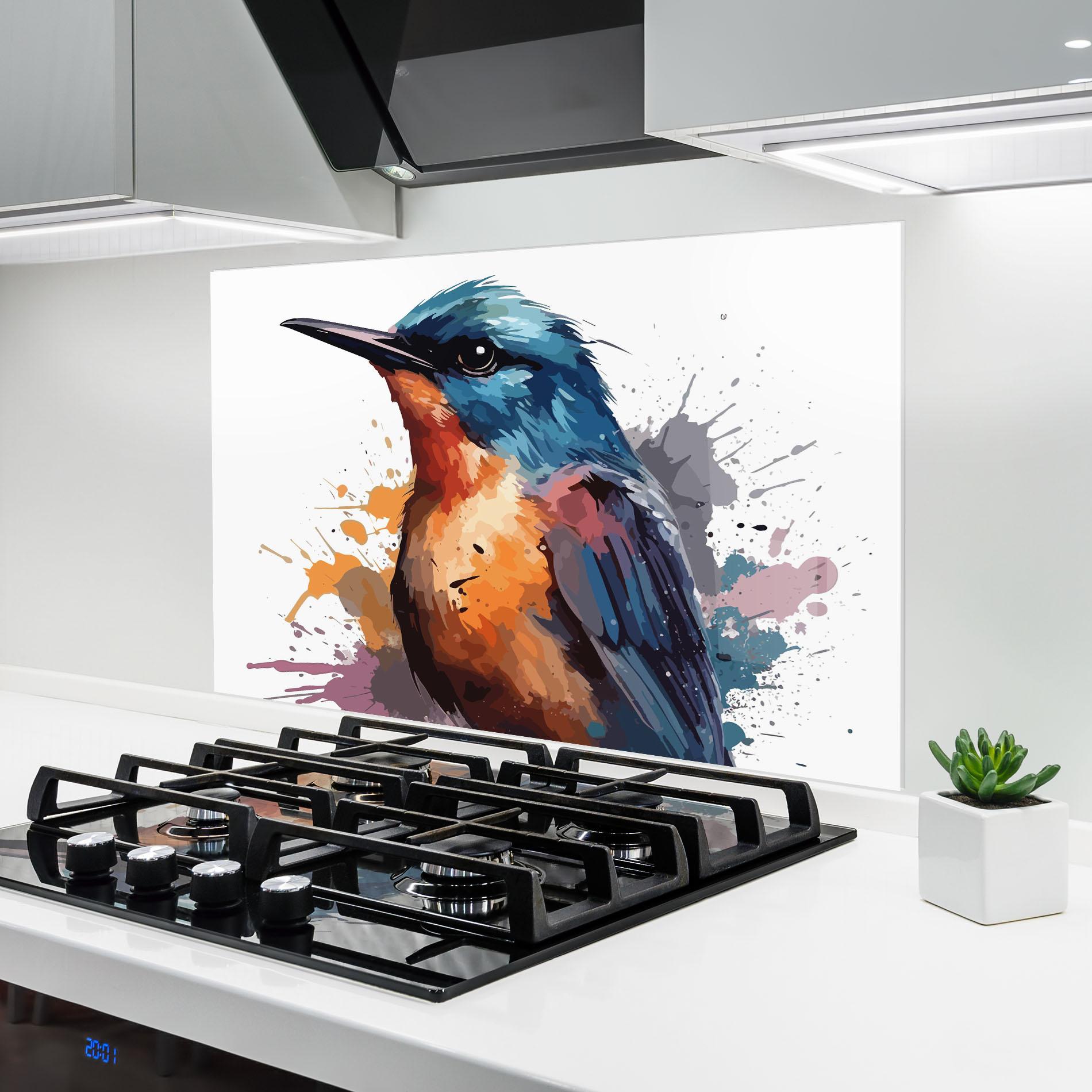 Konyhai üveg hátfal Brush Style Bird mockup 6