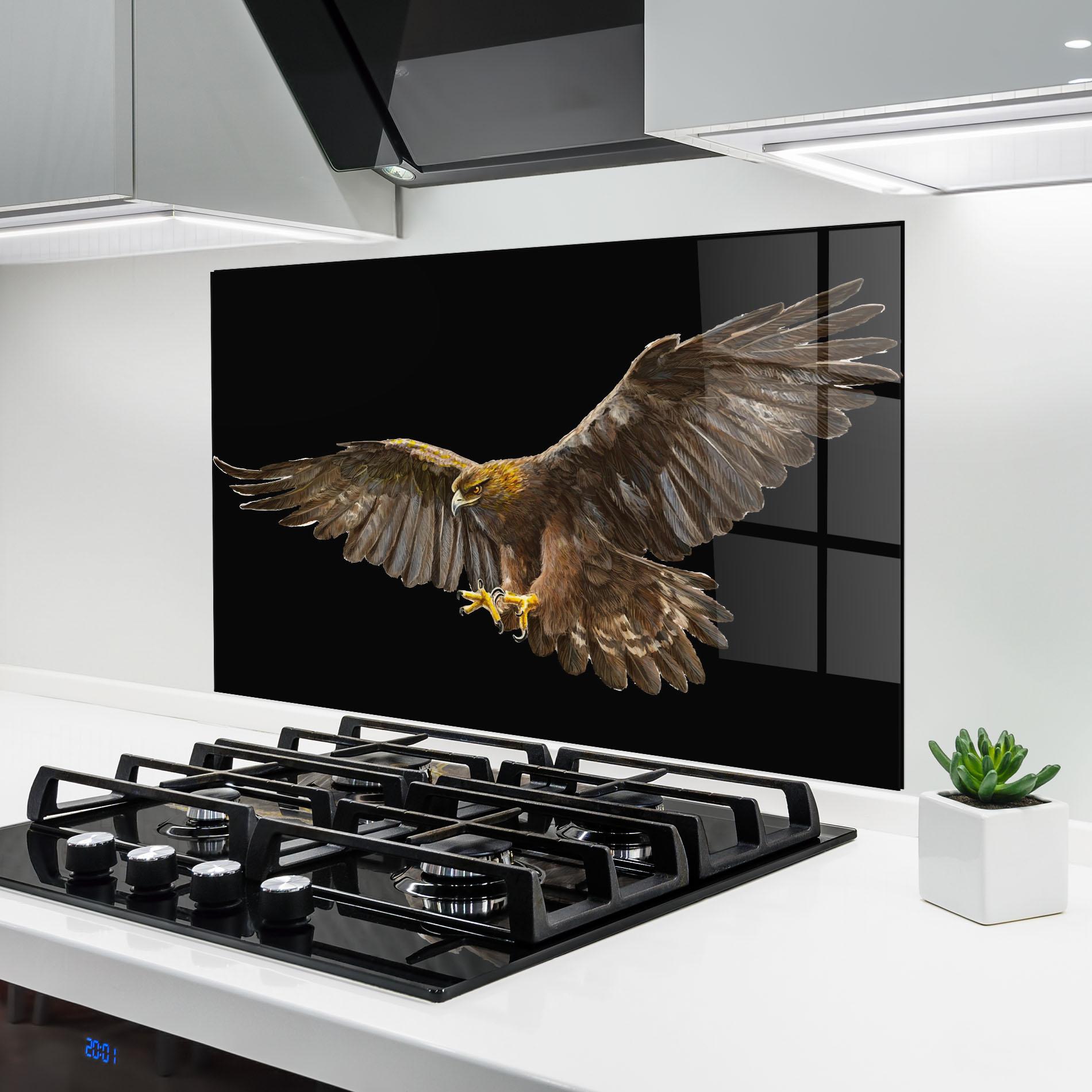 Konyhai üveg hátfal Eagle On Black mockup 6