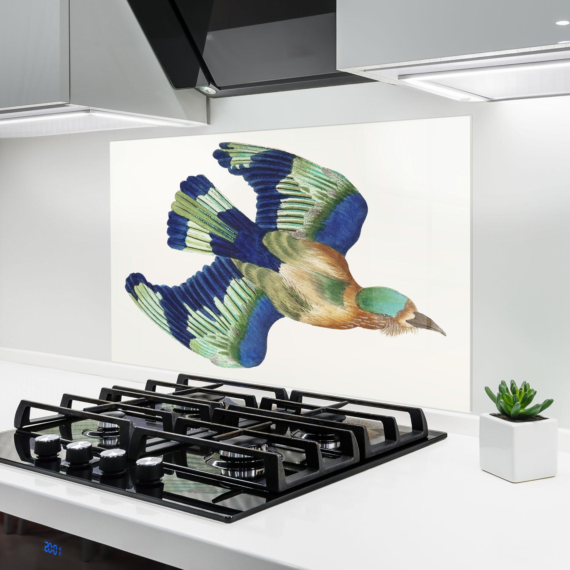 Konyhai üveg hátfal Green Blue Bird mockup 6