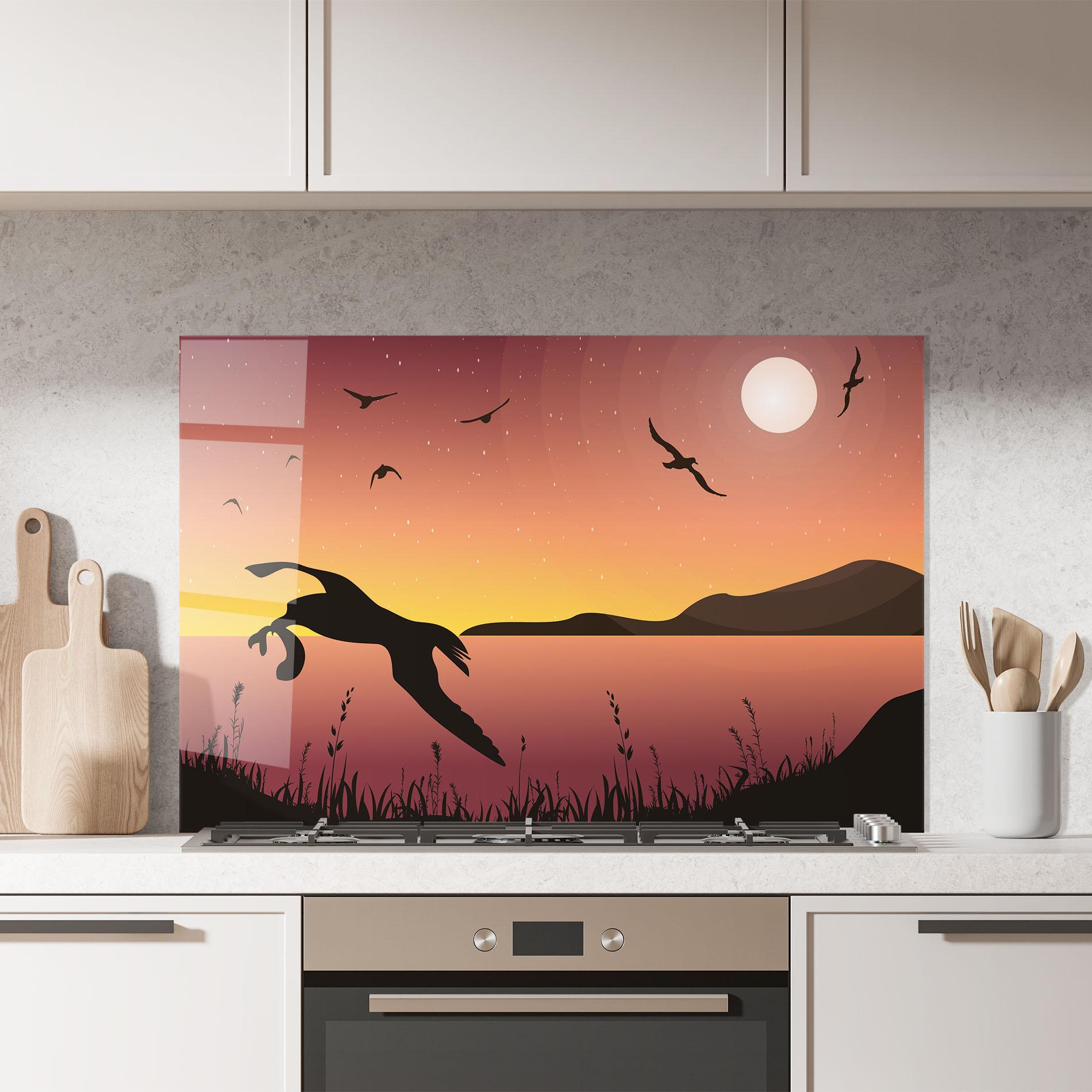 Konyhai üveg hátfal Birds Fishing mockup 7