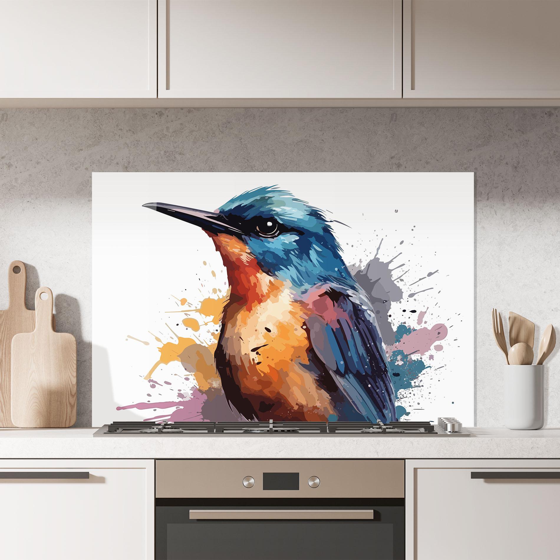 Konyhai üveg hátfal Brush Style Bird mockup 7