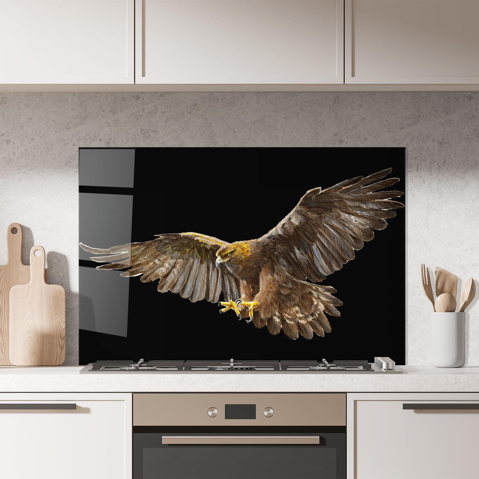 Konyhai üveg hátfal Eagle On Black mockup 7