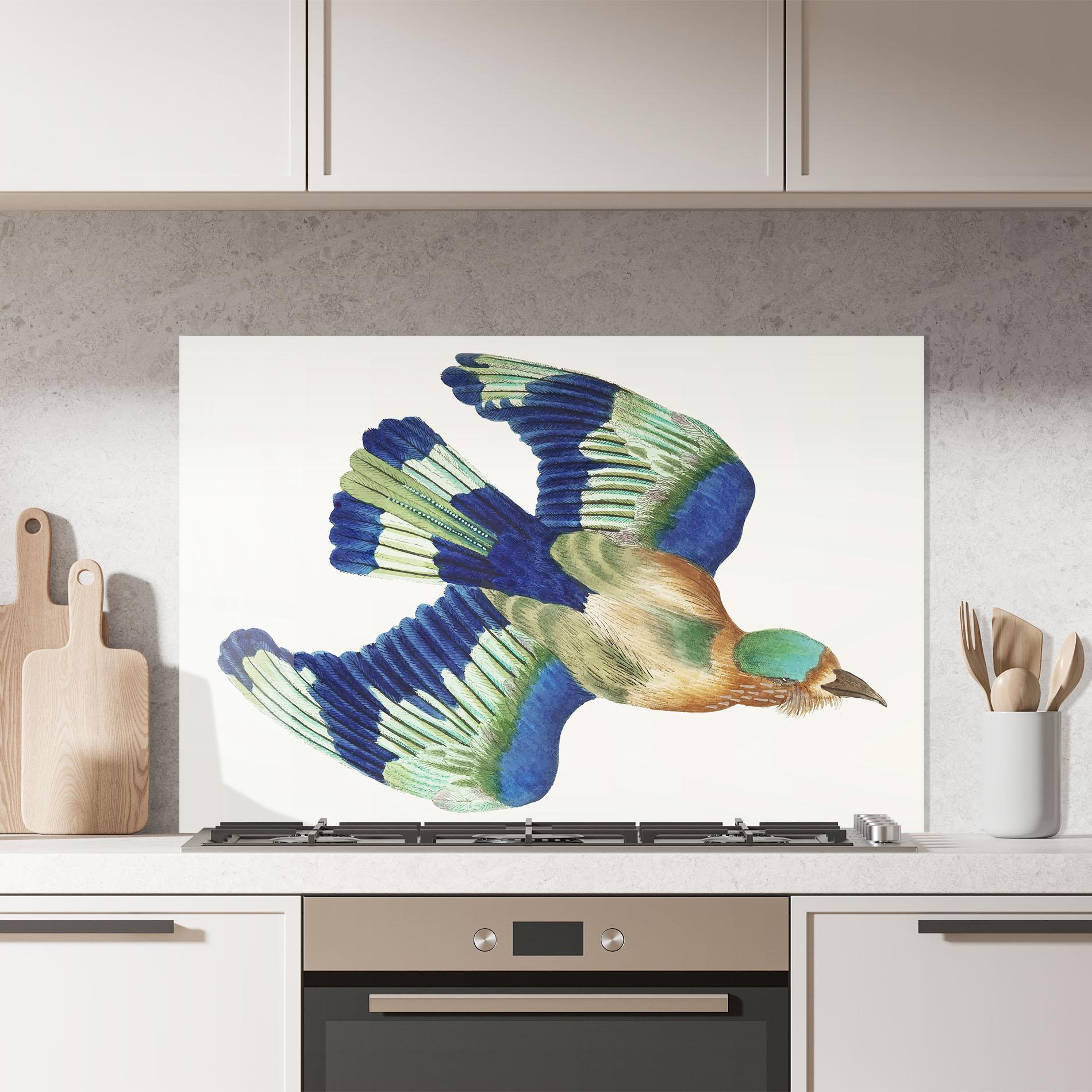 Konyhai üveg hátfal Green Blue Bird mockup 7