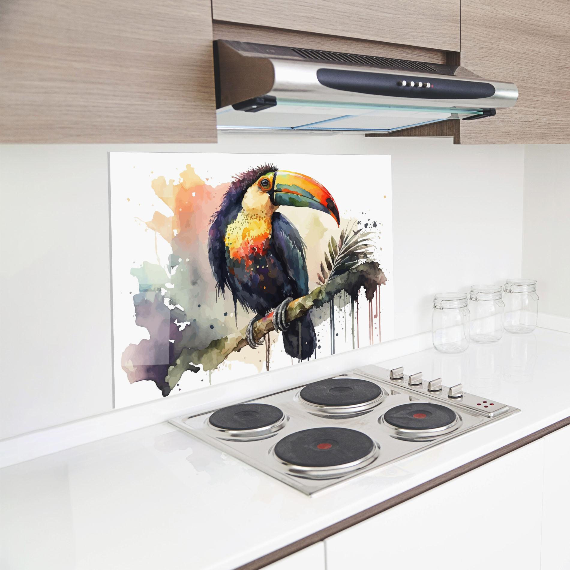 Konyhai üveg hátfal Beautiful Toucan Art mockup 8