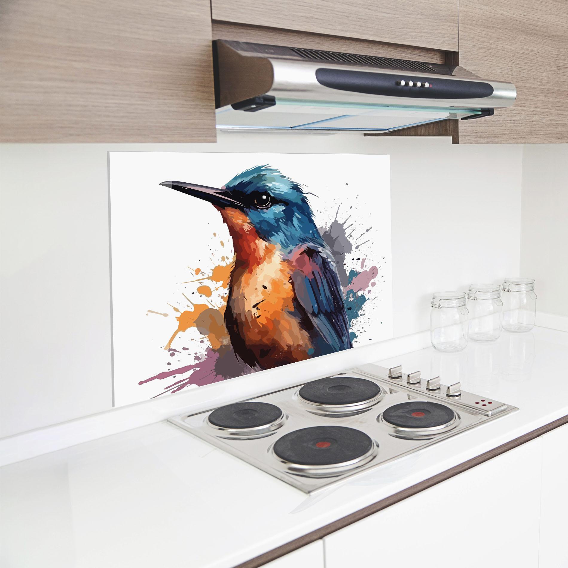 Konyhai üveg hátfal Brush Style Bird mockup 8