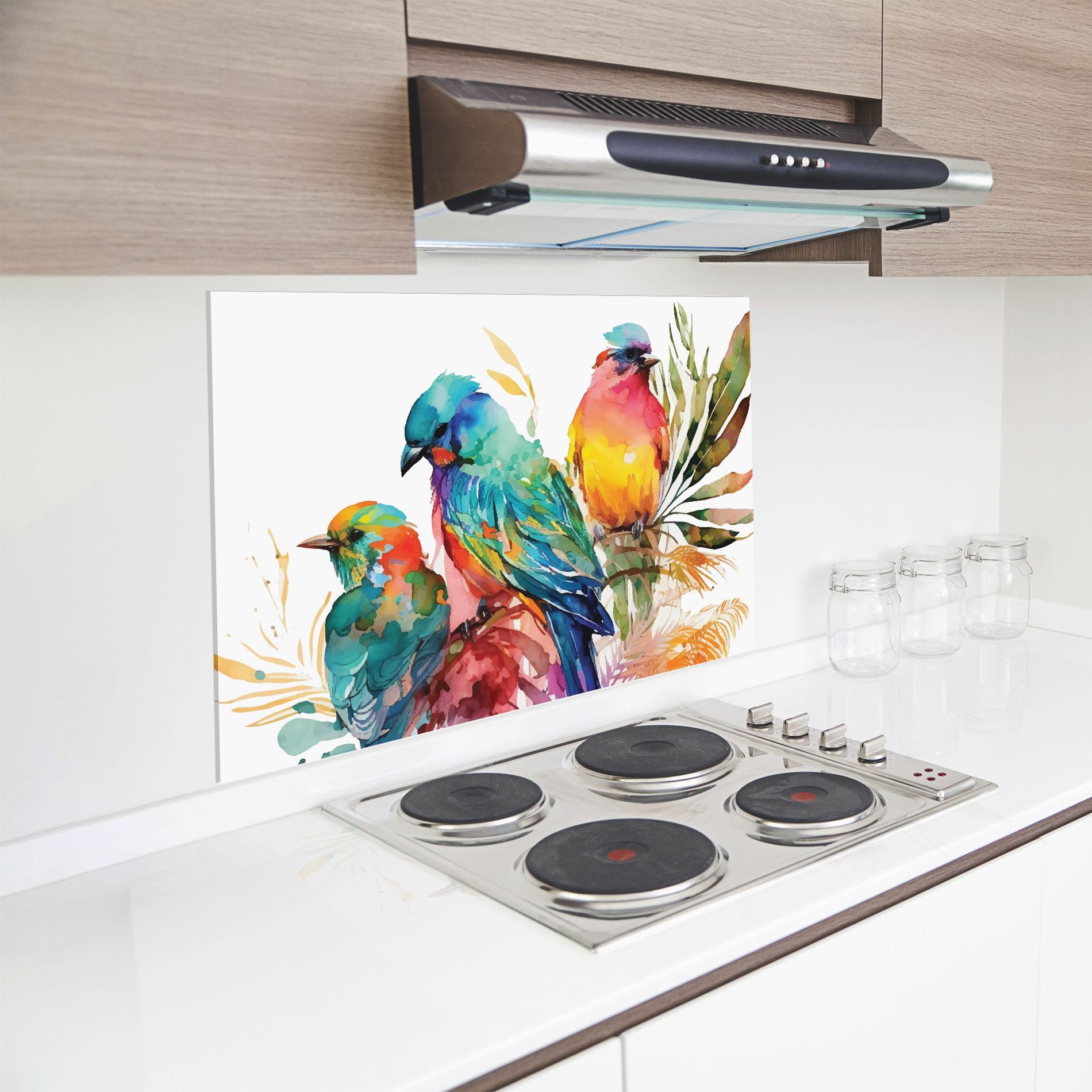 Konyhai üveg hátfal Colorful Birds mockup 8