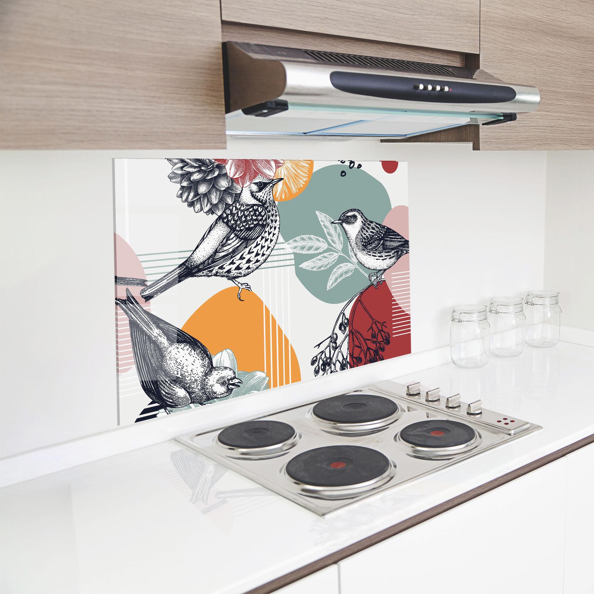 Konyhai üveg hátfal Pretty Birds Collge mockup 8