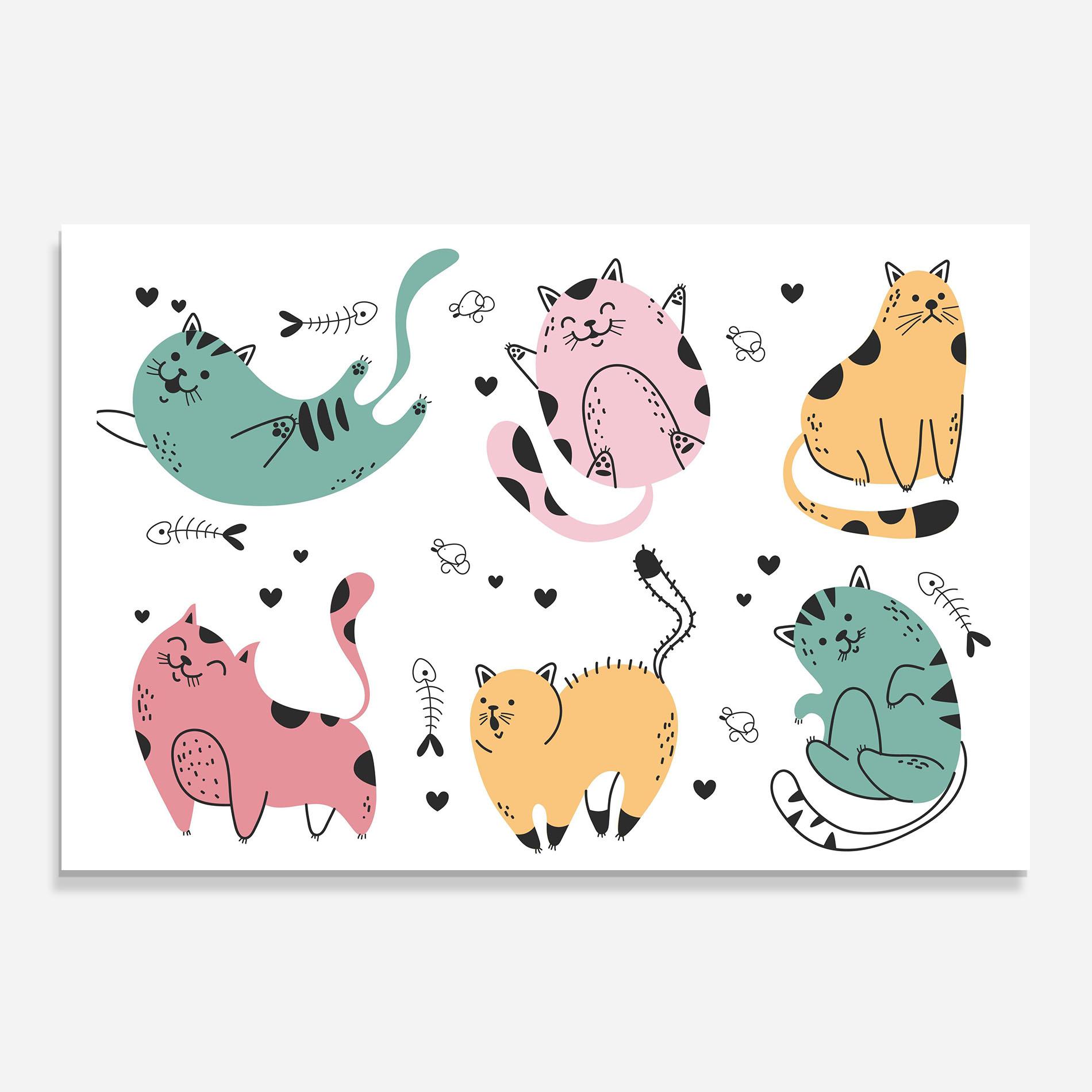 Konyhai üveg hátfal Doodle Cat mockup 0