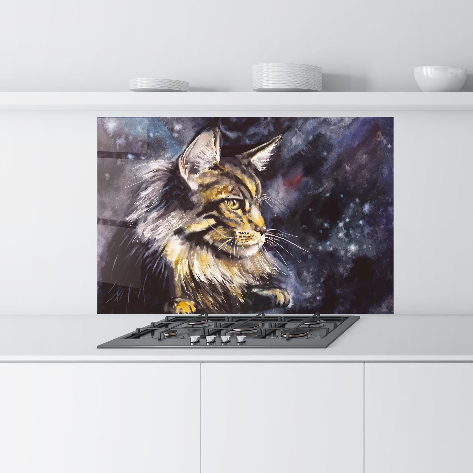 Konyhai üveg hátfal Cat Watercolor Art mockup 9