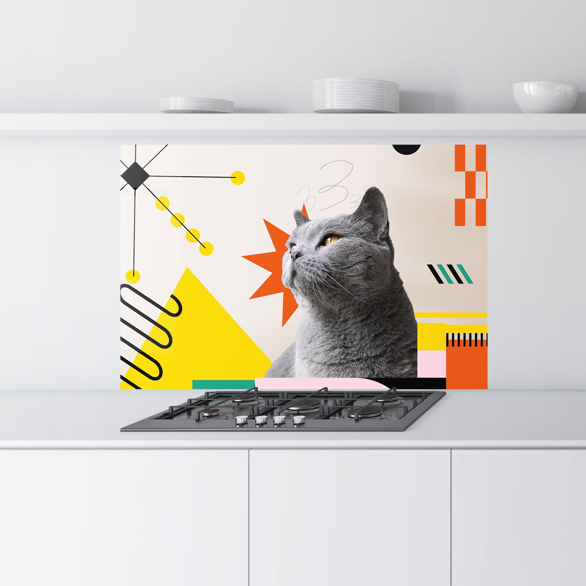 Konyhai üveg hátfal Colorful Graphic Cat mockup 9