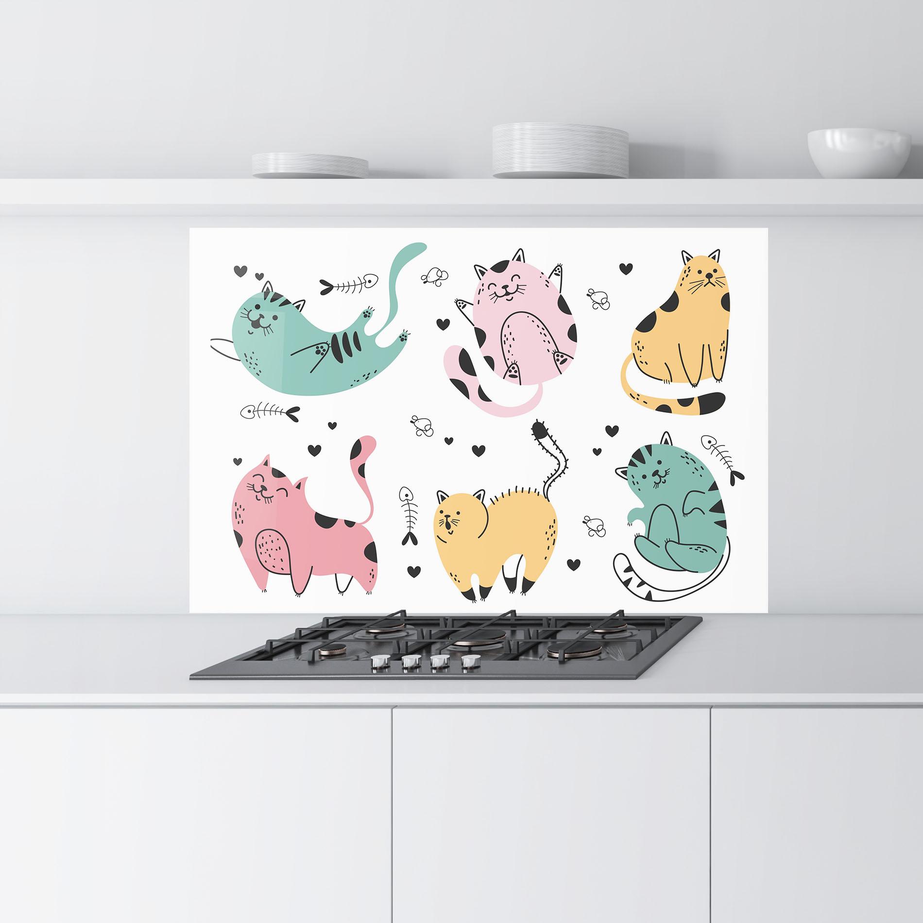 Konyhai üveg hátfal Doodle Cat mockup 9