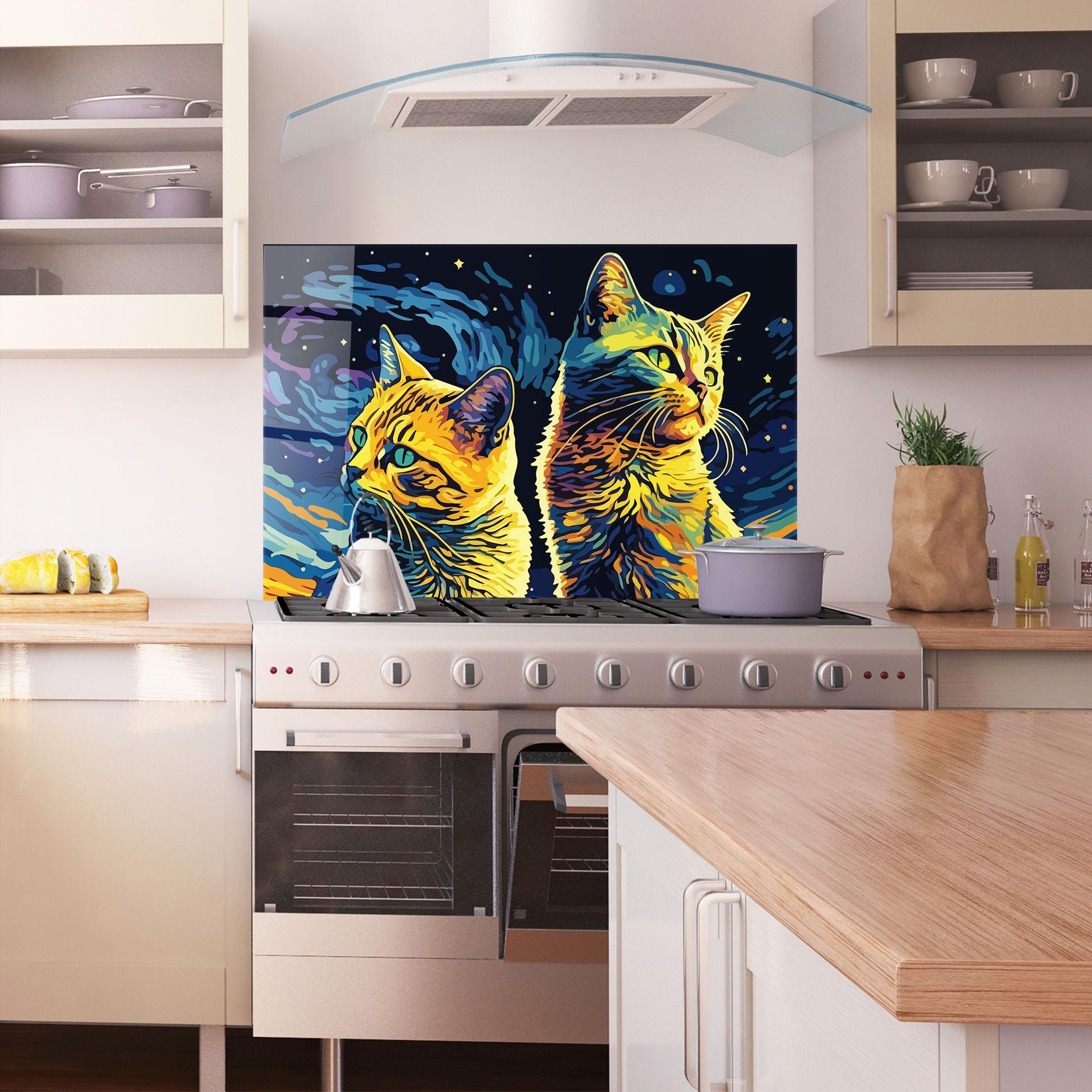 Konyhai üveg hátfal Cat Painting mockup 1