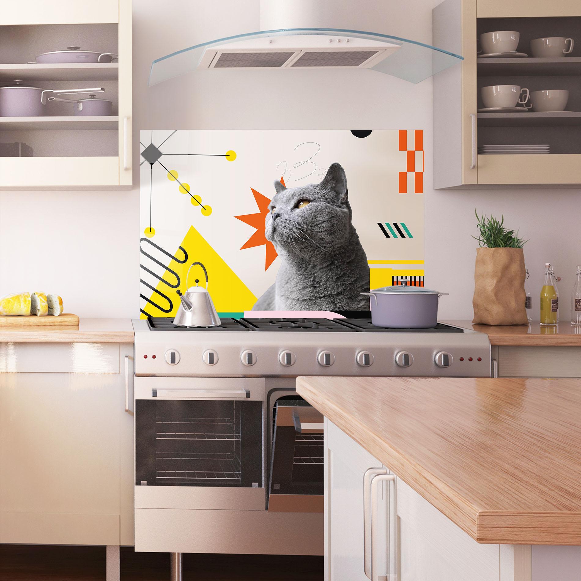 Konyhai üveg hátfal Colorful Graphic Cat mockup 1