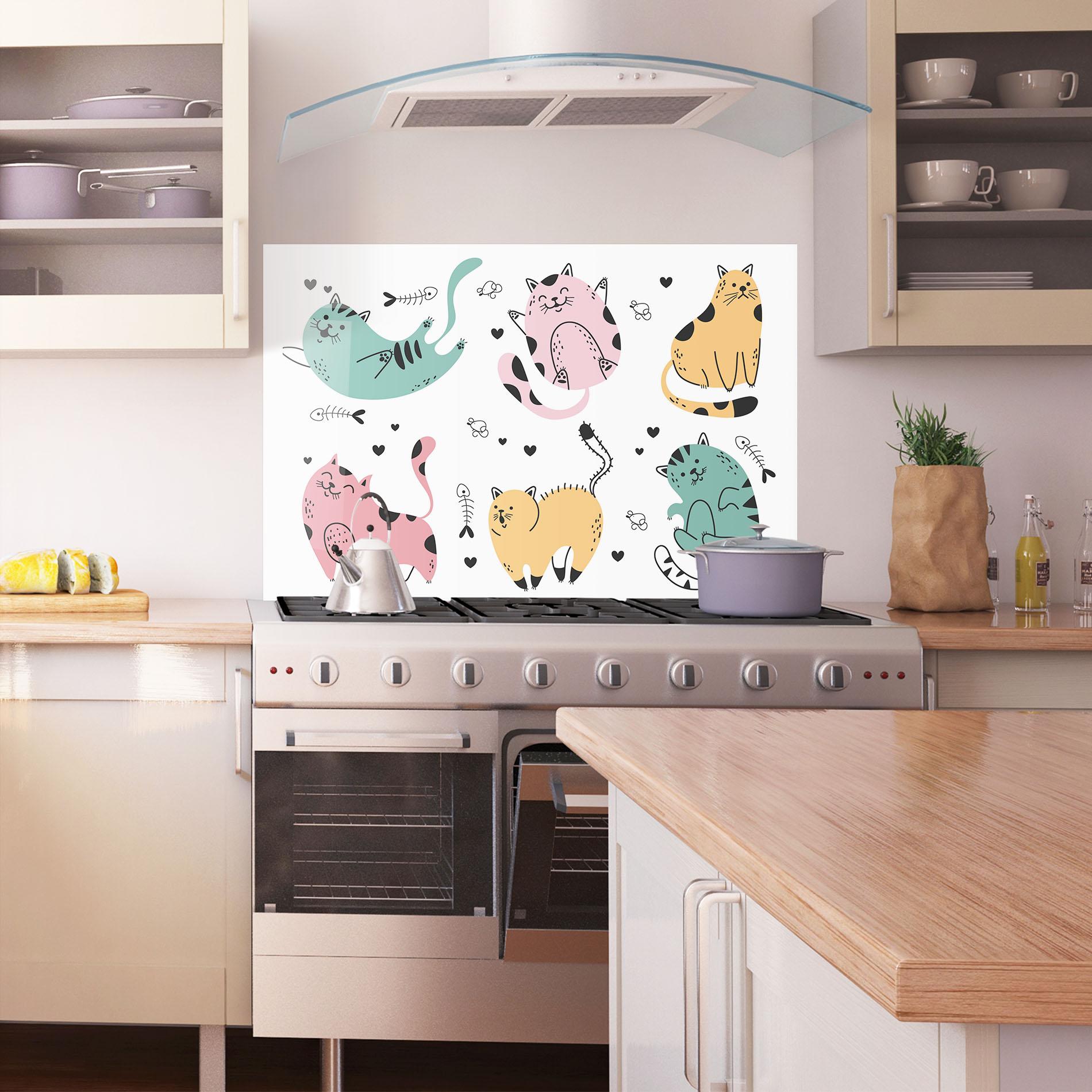Konyhai üveg hátfal Doodle Cat mockup 1