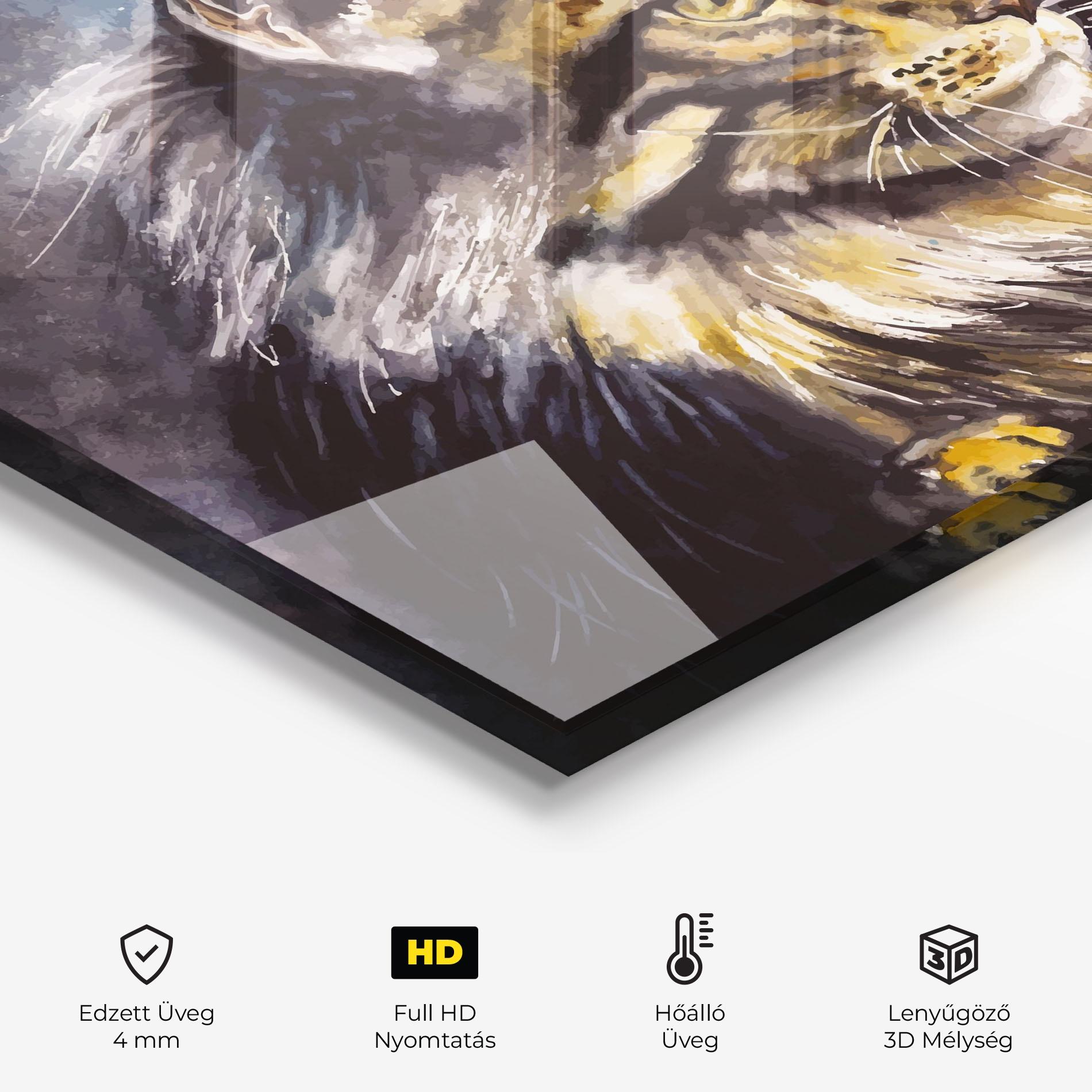 Konyhai üveg hátfal Cat Watercolor Art mockup 2