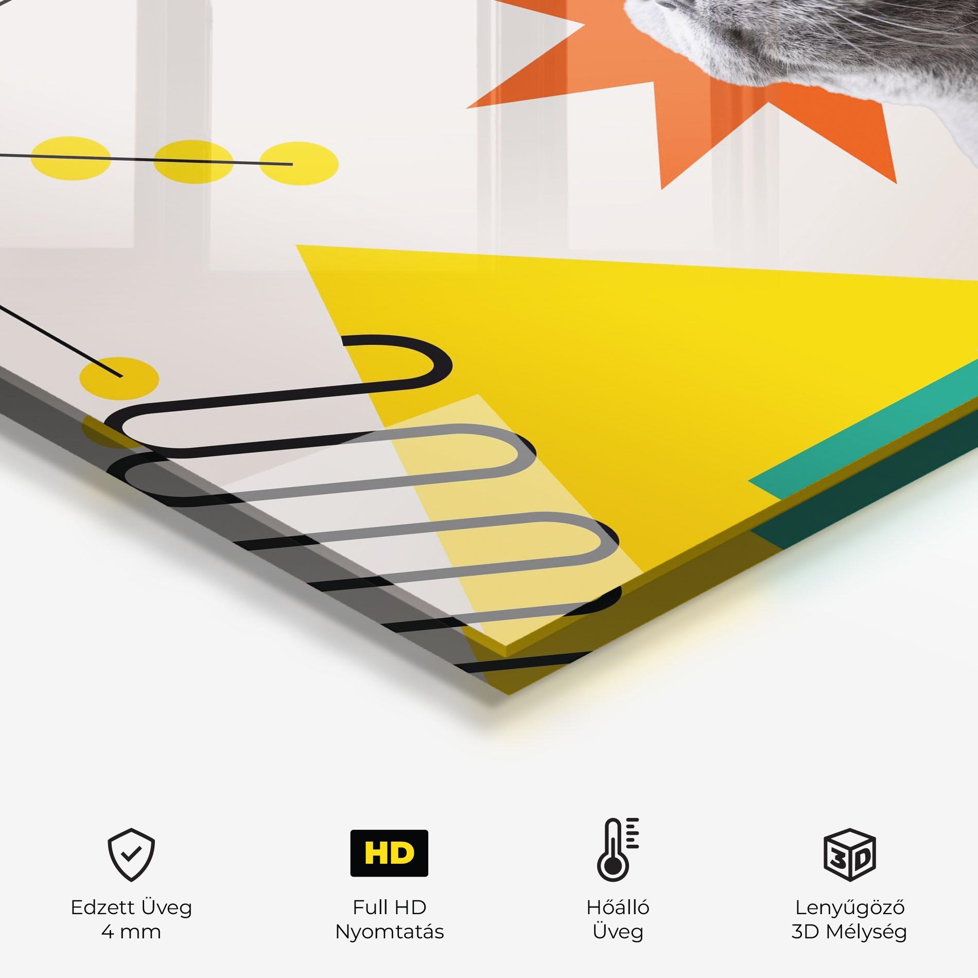 Konyhai üveg hátfal Colorful Graphic Cat mockup 2
