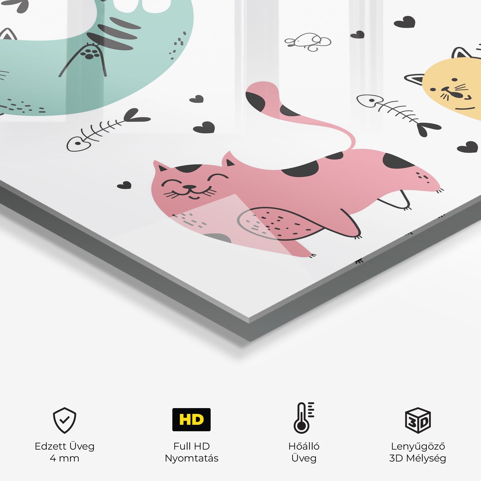 Konyhai üveg hátfal Doodle Cat mockup 2