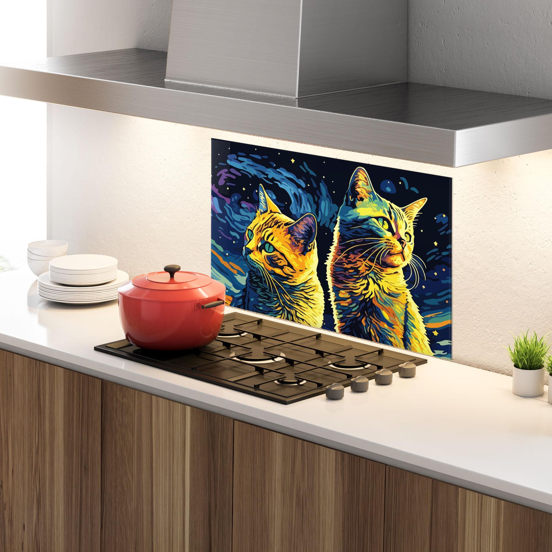 Konyhai üveg hátfal Cat Painting mockup 4