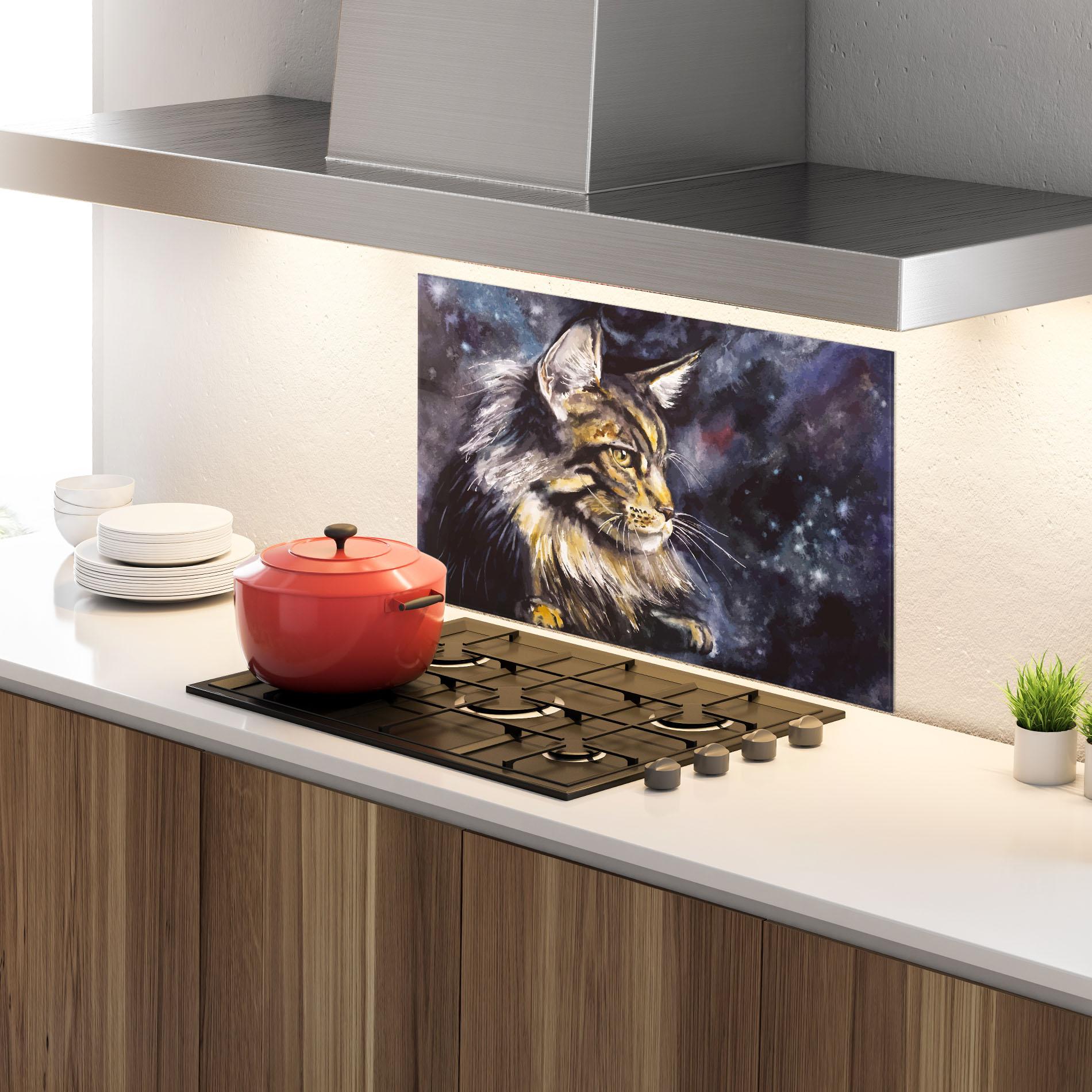 Konyhai üveg hátfal Cat Watercolor Art mockup 4