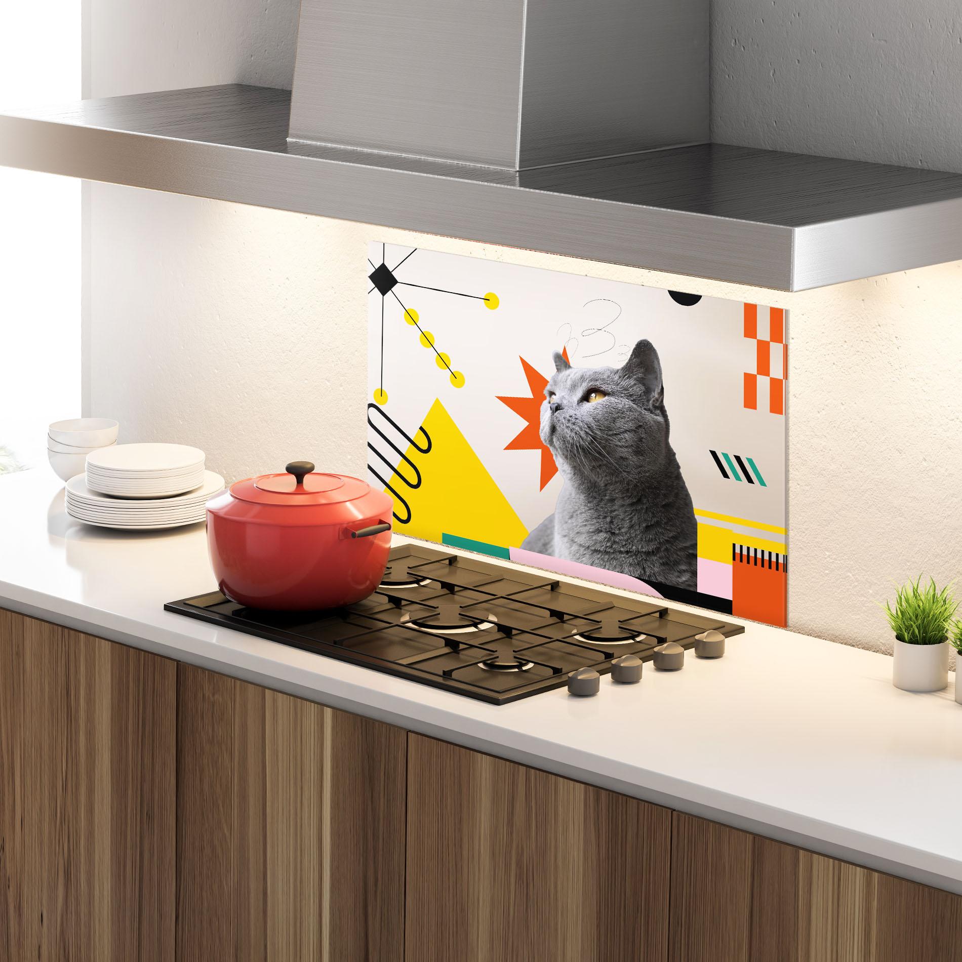 Konyhai üveg hátfal Colorful Graphic Cat mockup 4