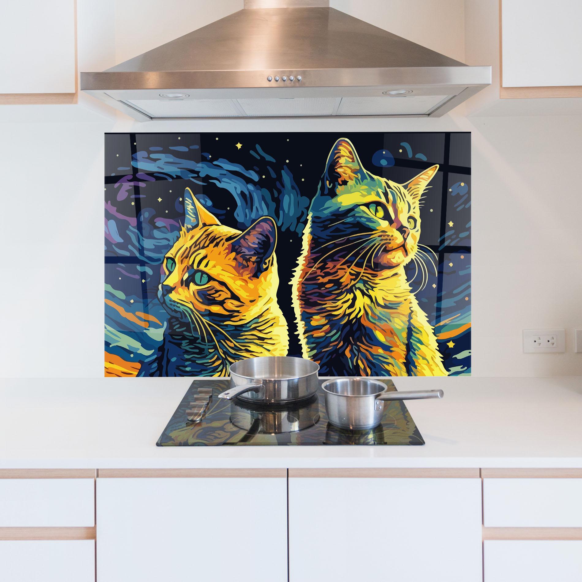 Konyhai üveg hátfal Cat Painting mockup 5