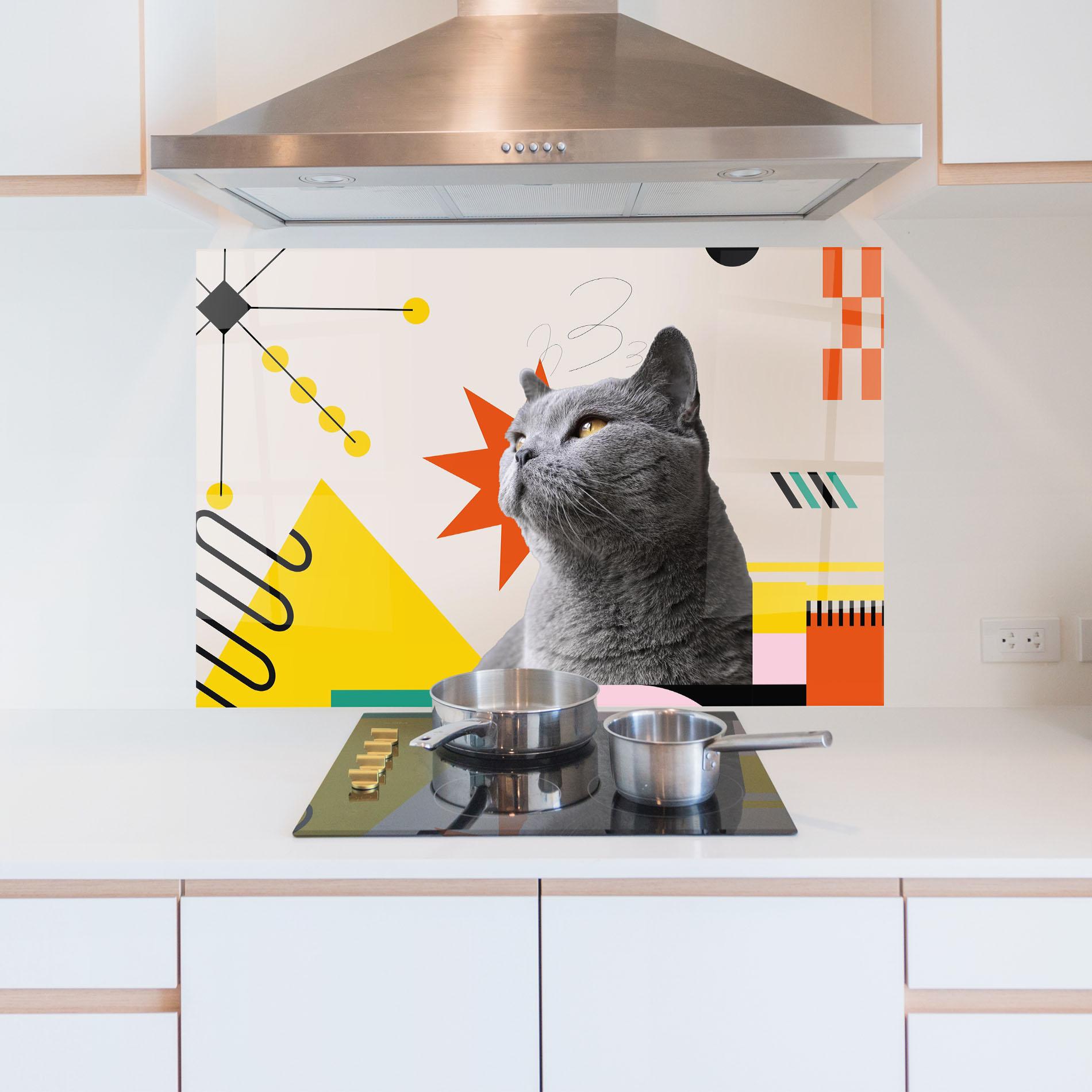 Konyhai üveg hátfal Colorful Graphic Cat mockup 5
