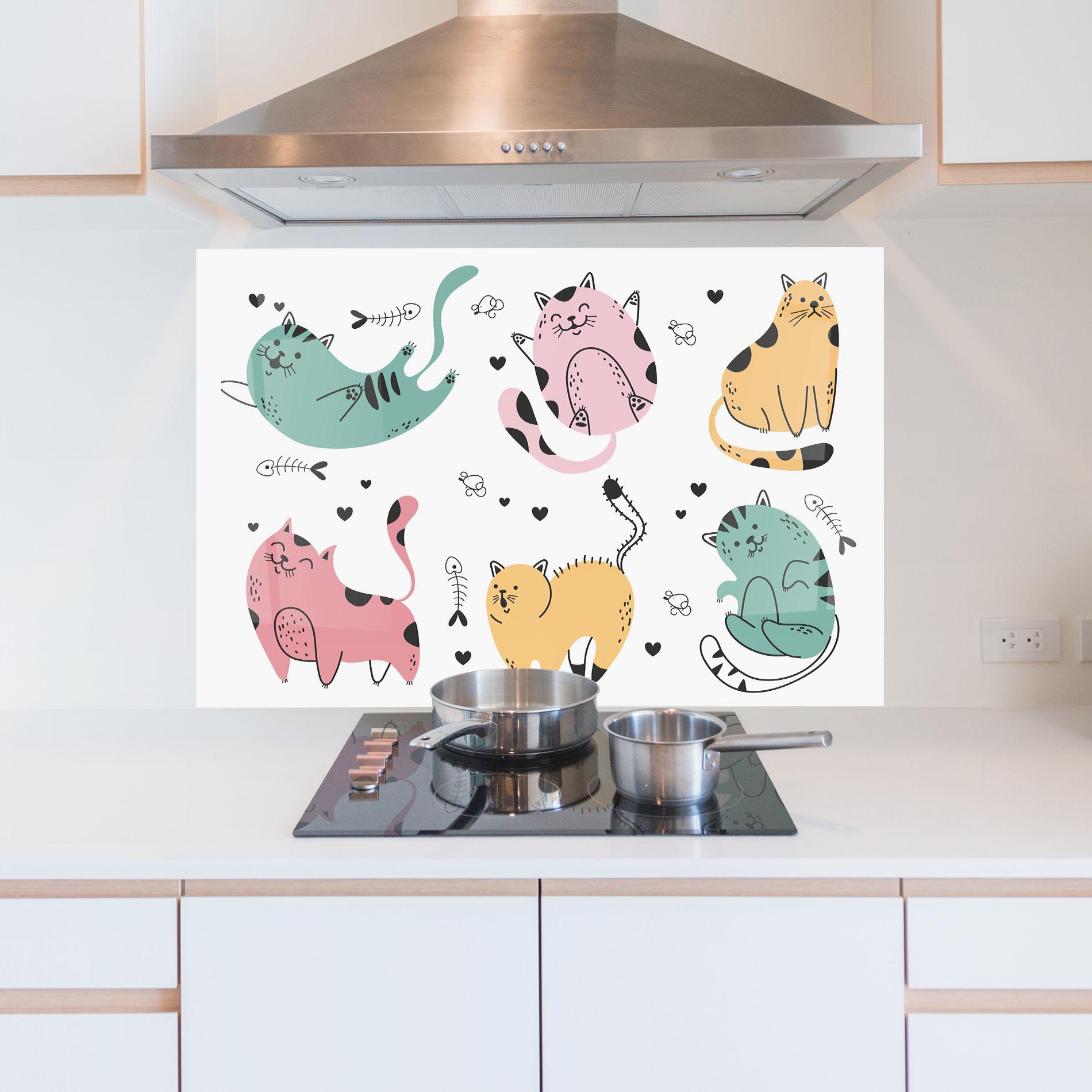 Konyhai üveg hátfal Doodle Cat mockup 5