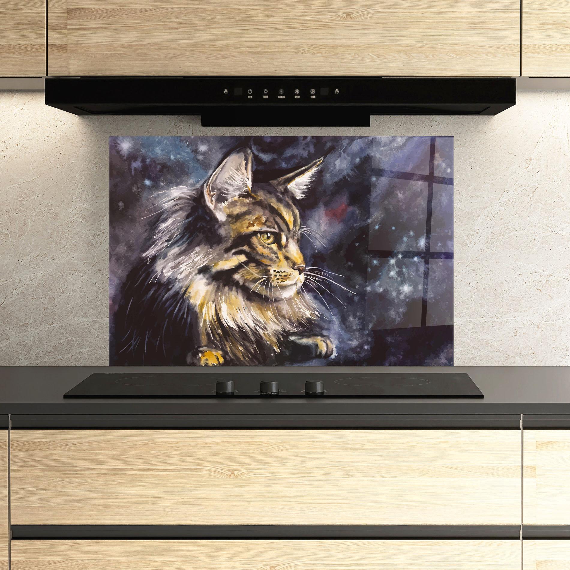 Konyhai üveg hátfal Cat Watercolor Art mockup 3