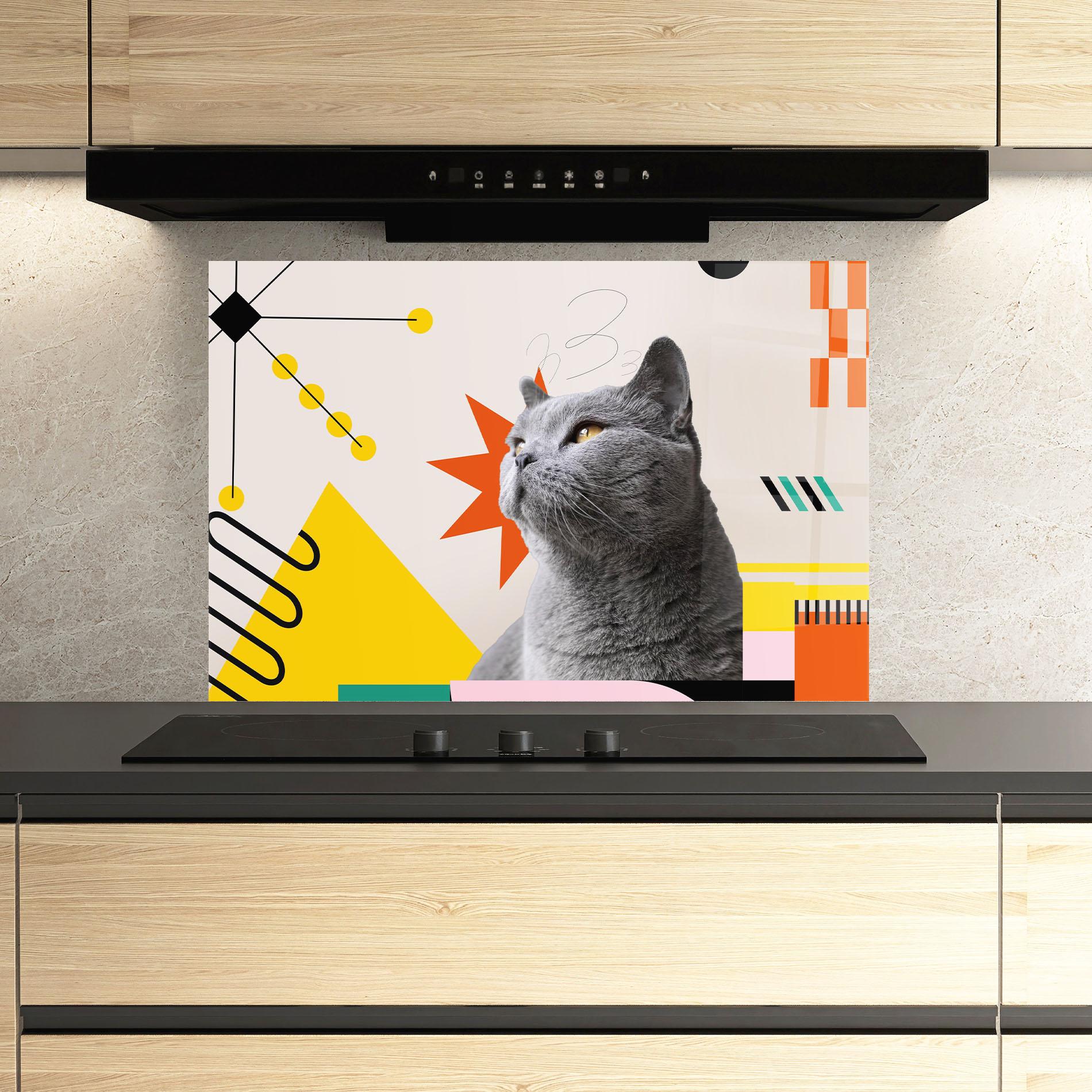 Konyhai üveg hátfal Colorful Graphic Cat mockup 3