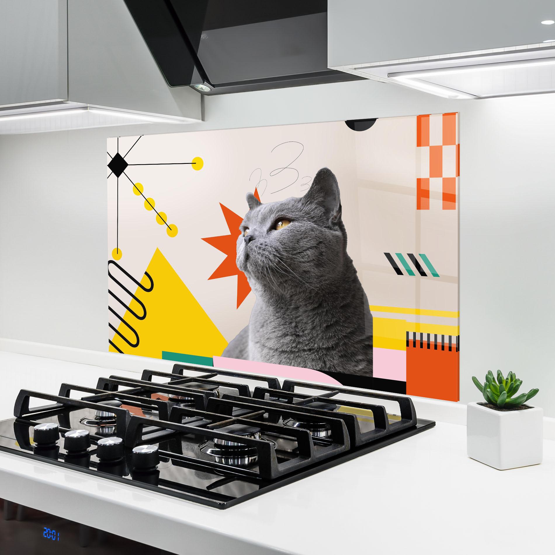 Konyhai üveg hátfal Colorful Graphic Cat mockup 6