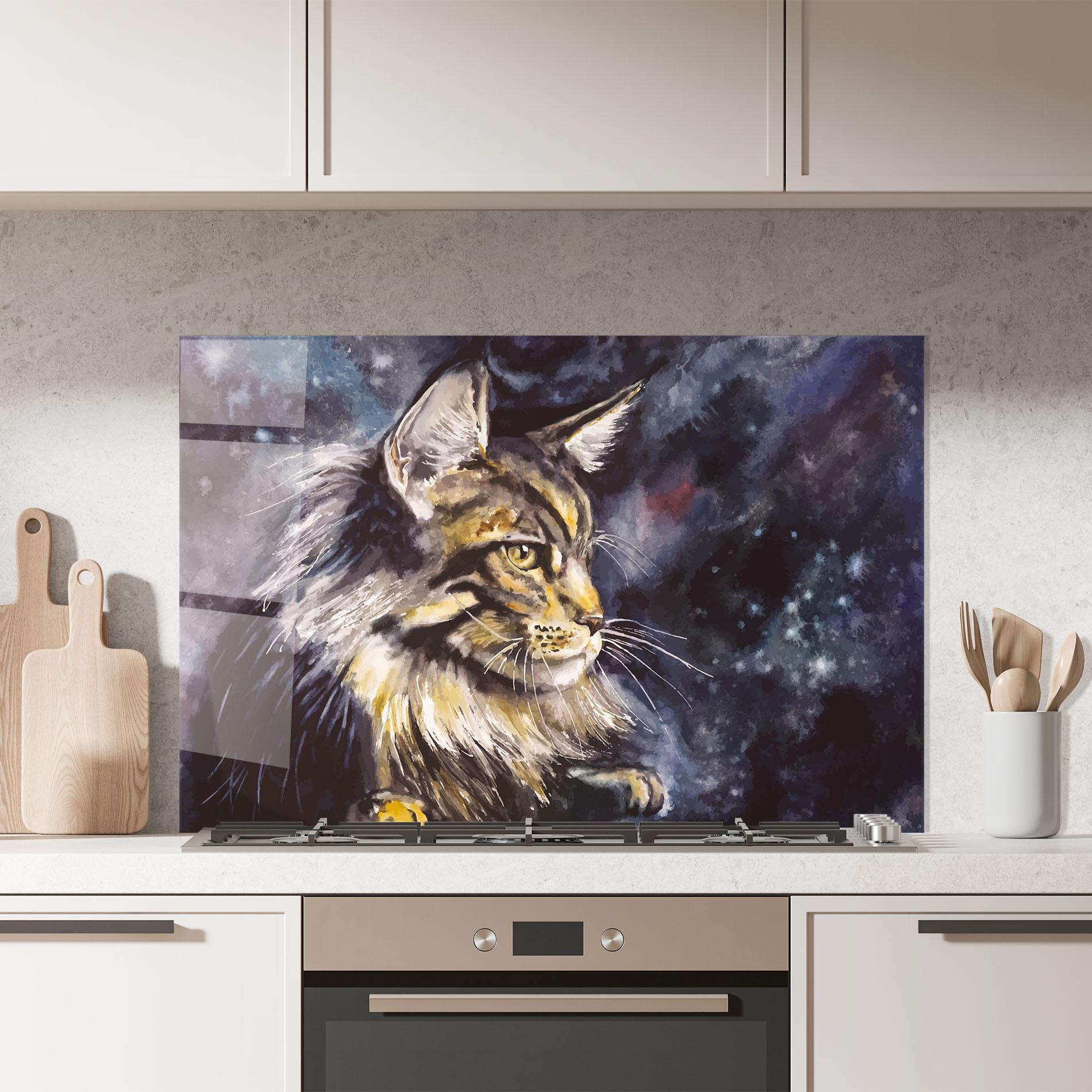 Konyhai üveg hátfal Cat Watercolor Art mockup 7