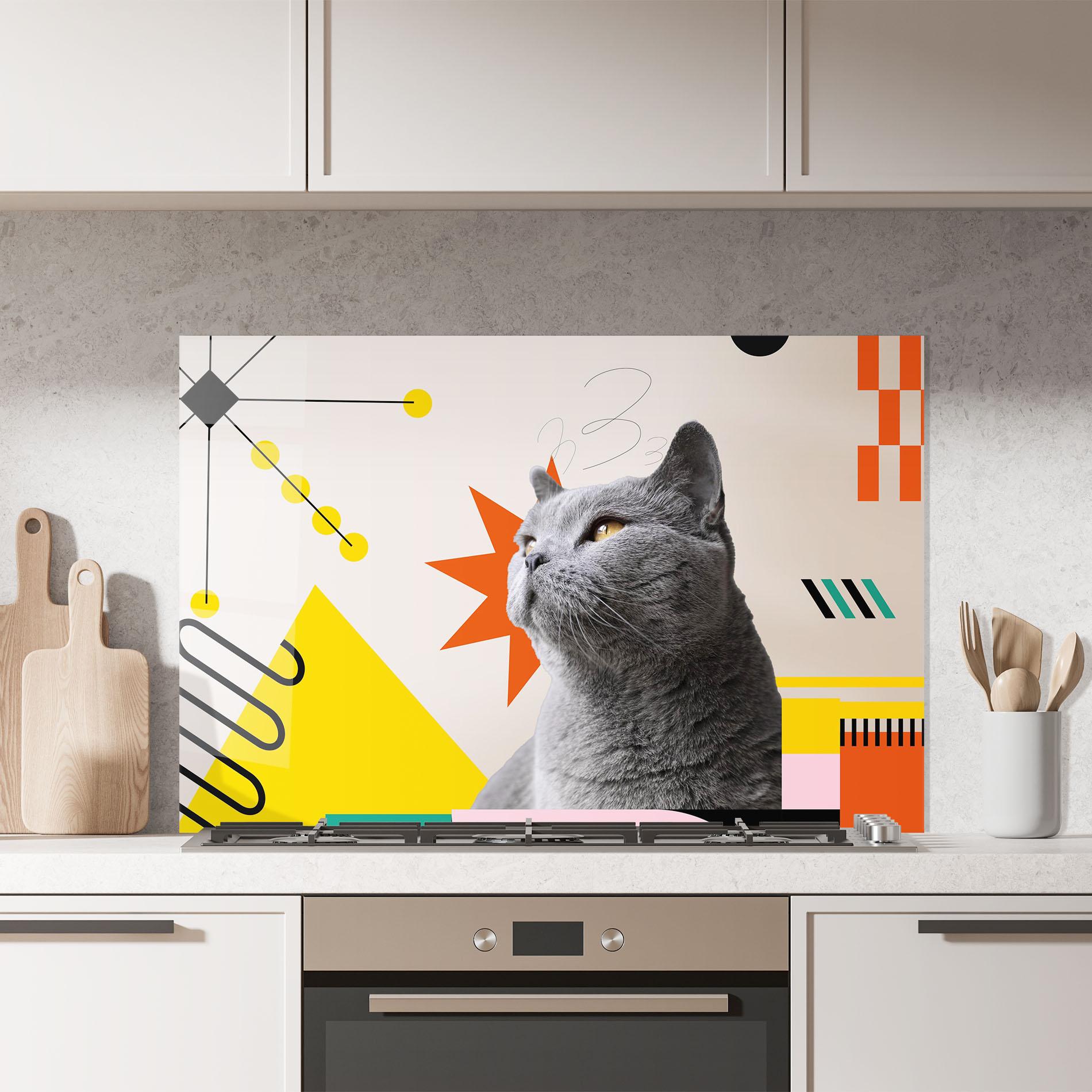 Konyhai üveg hátfal Colorful Graphic Cat mockup 7