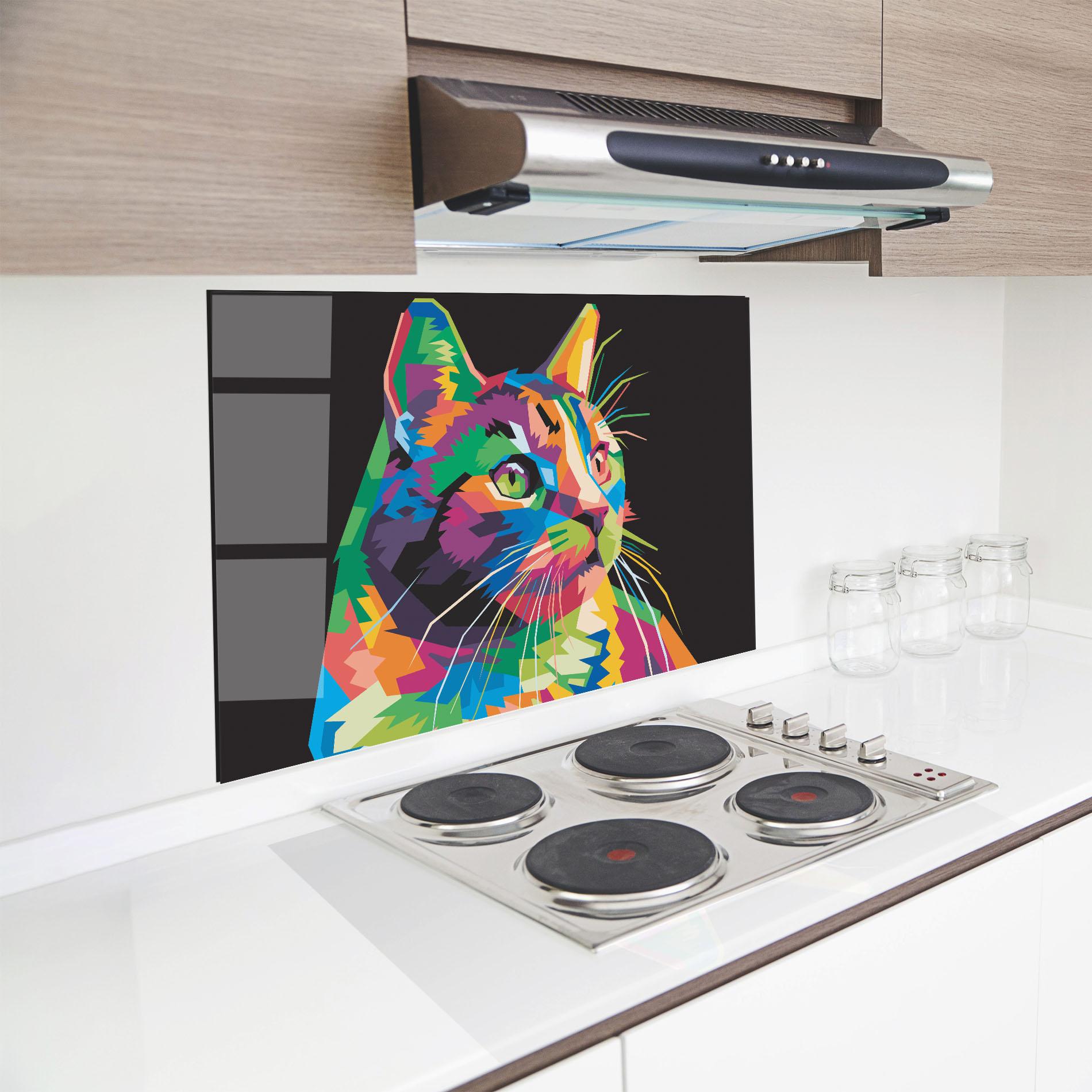 Konyhai üveg hátfal Color Mix Cat mockup 8